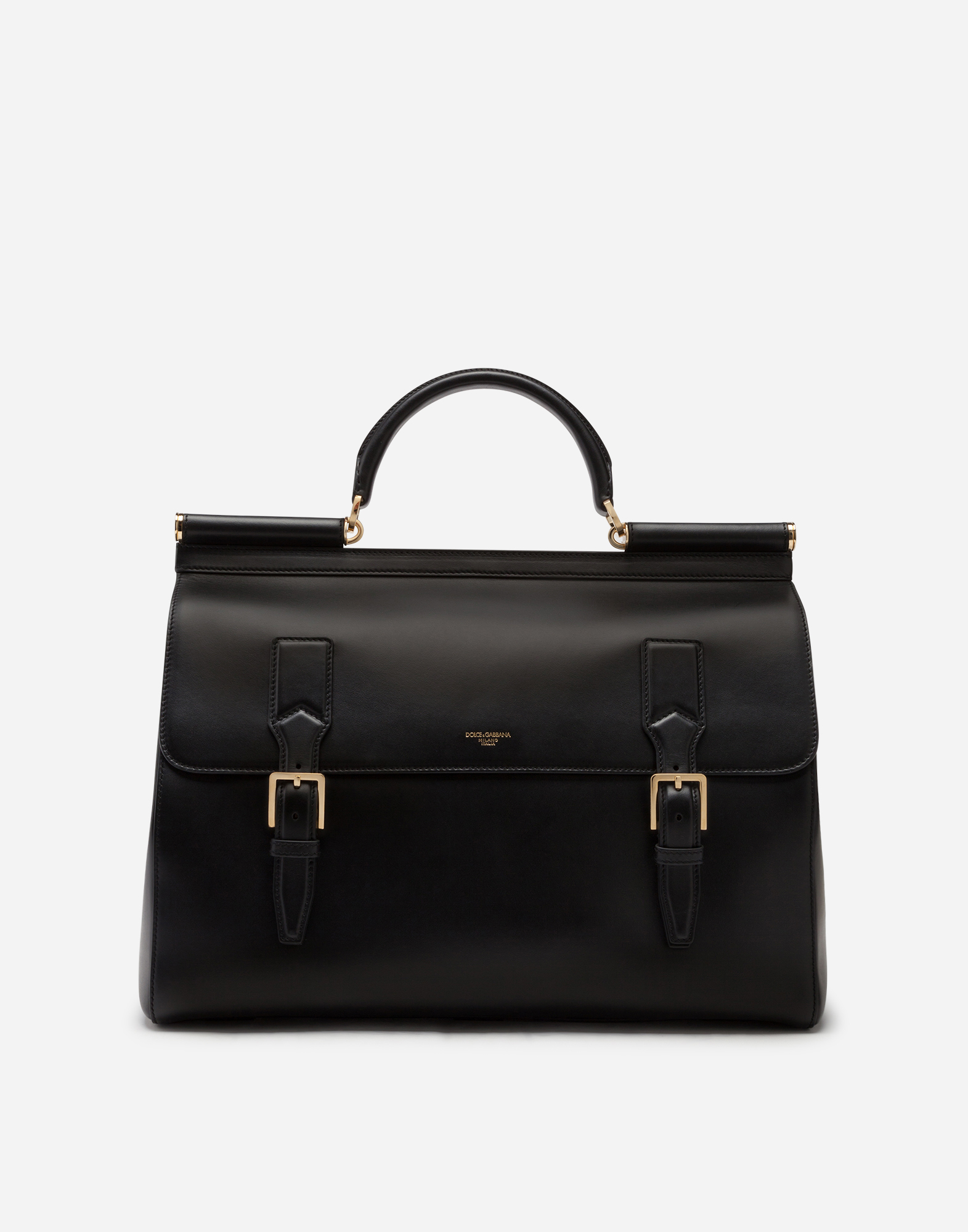 Calfskin Monreale travel bag with heat-stamped logo in Black
