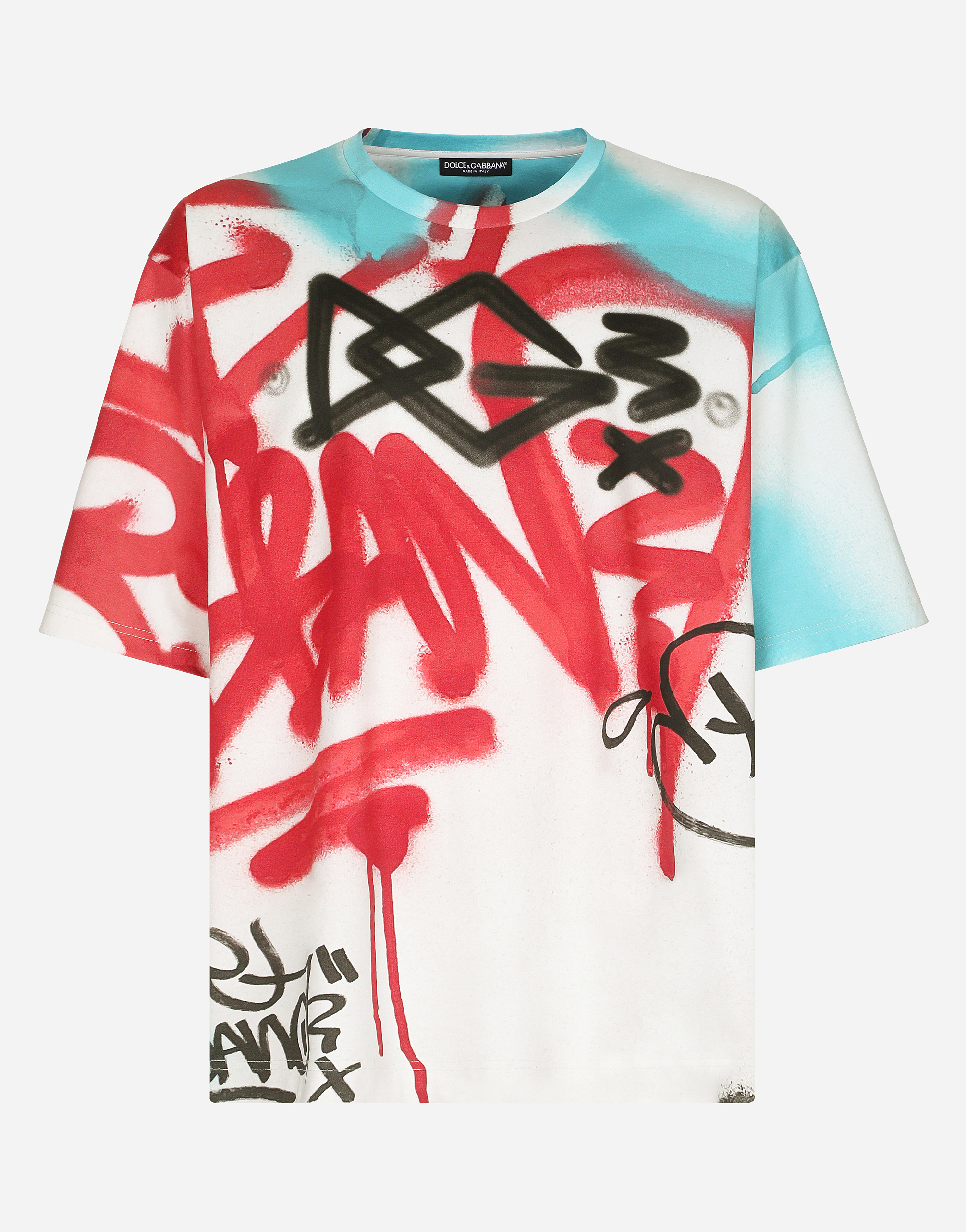 Cotton T-shirt with spray-paint graffiti print in Multicolor