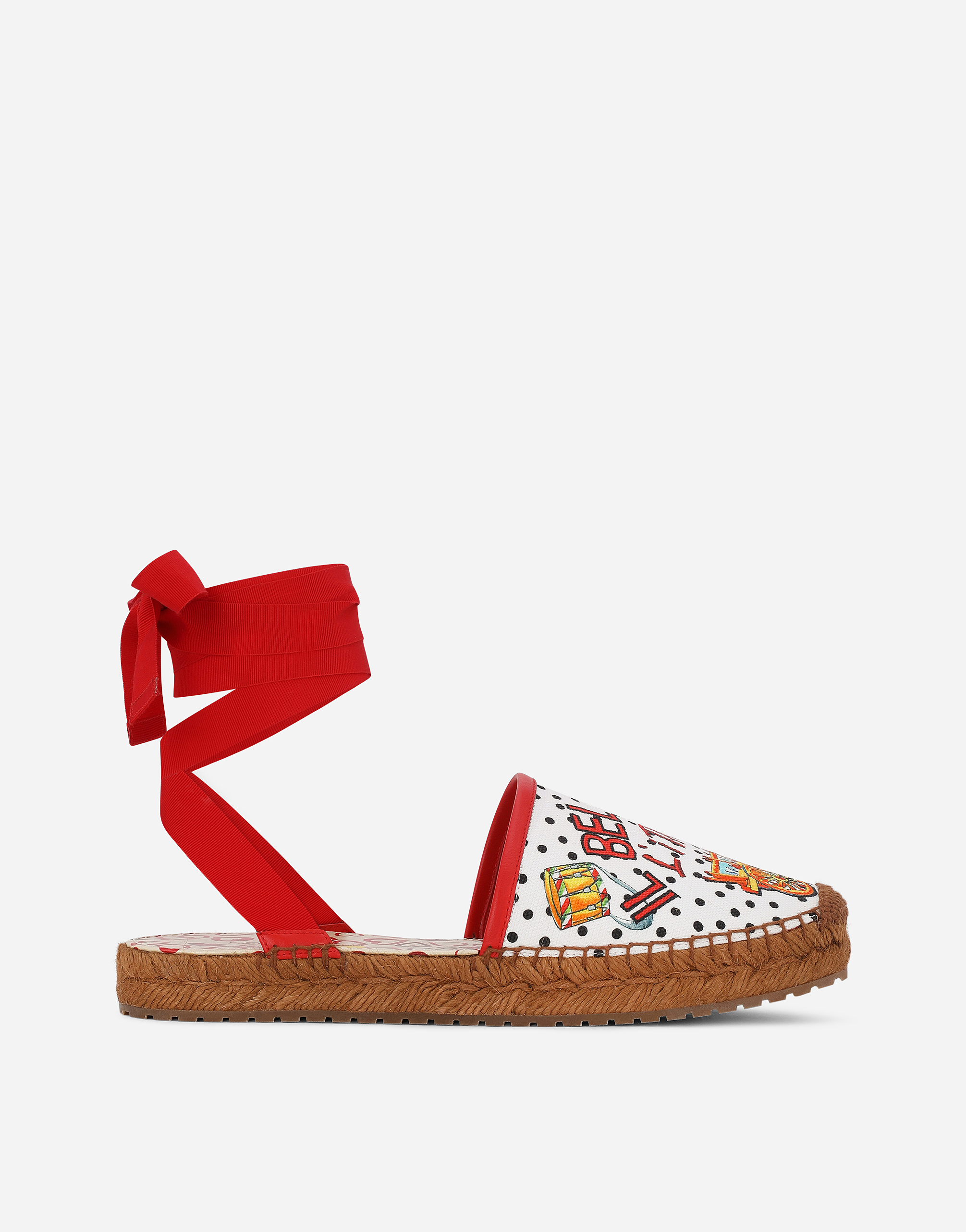 Printed canvas espadrilles with ribbon detail in Multicolor