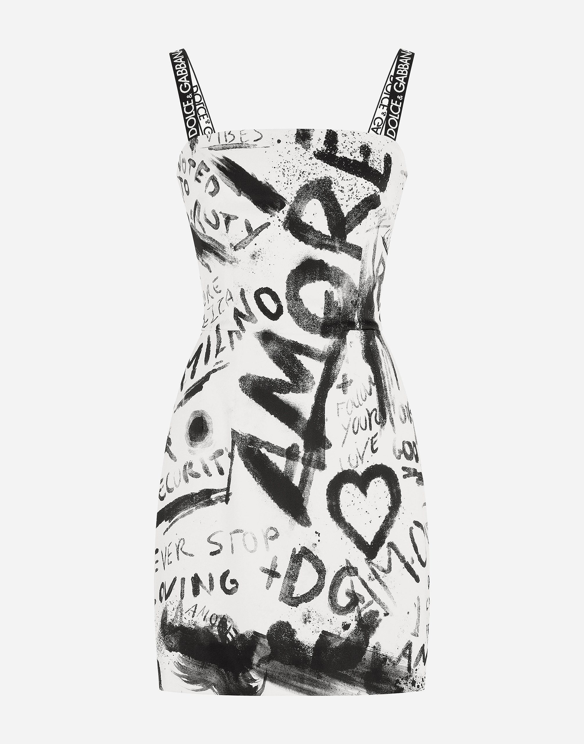 Short charmeuse dress with DG graffiti print in Multicolor