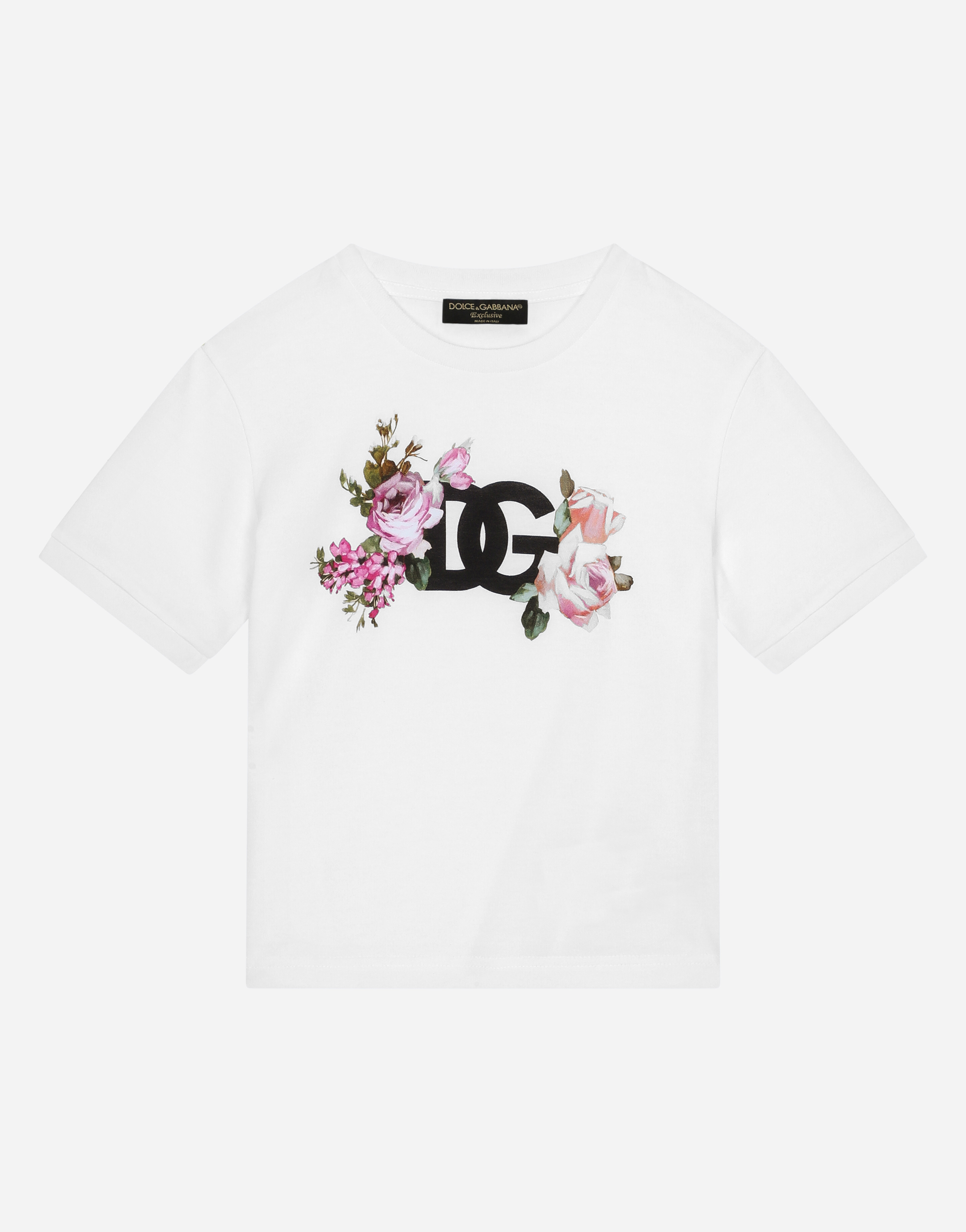 Jersey T-shirt with rose DG logo print in Multicolor