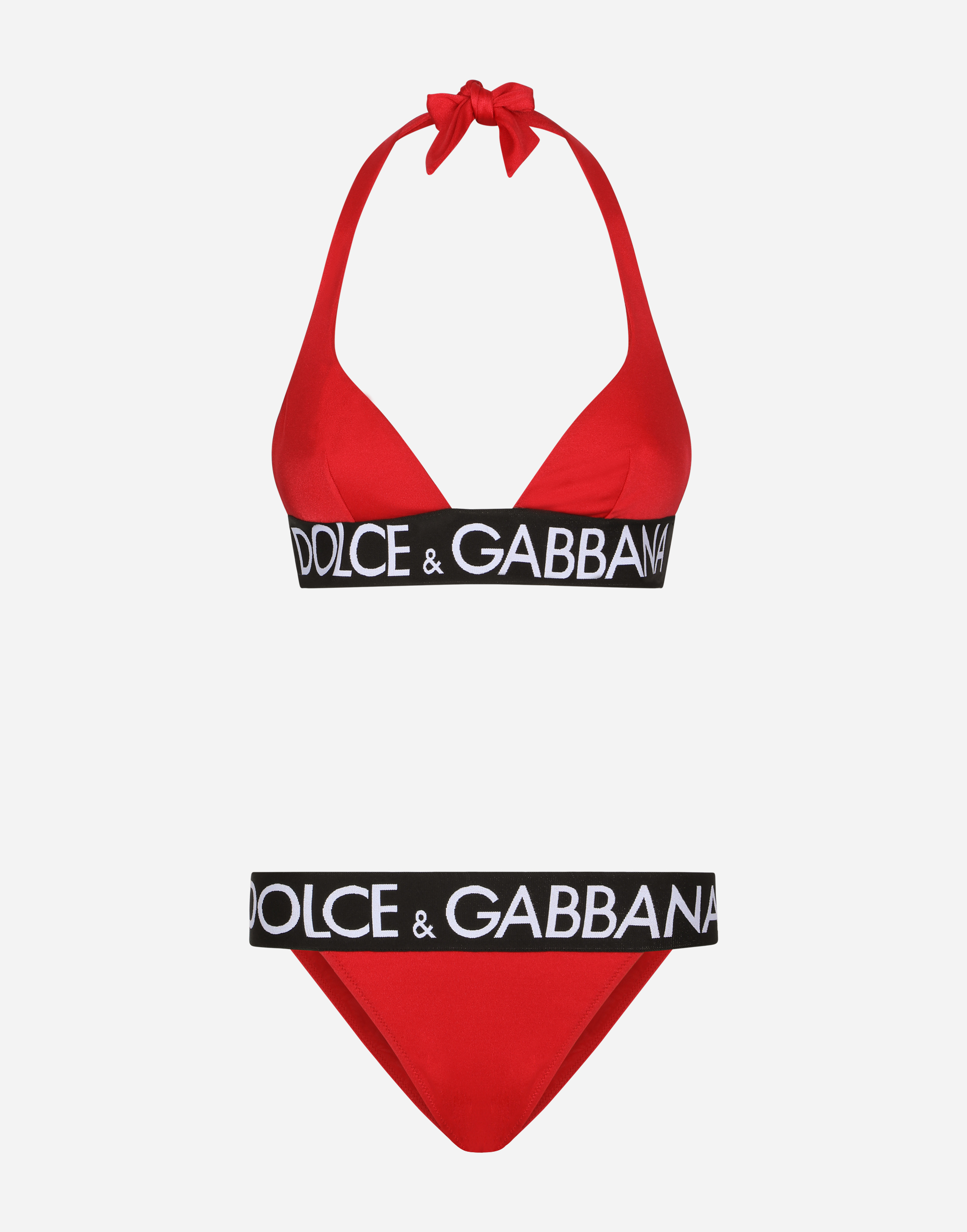 Triangle bikini with branded elastic in Red