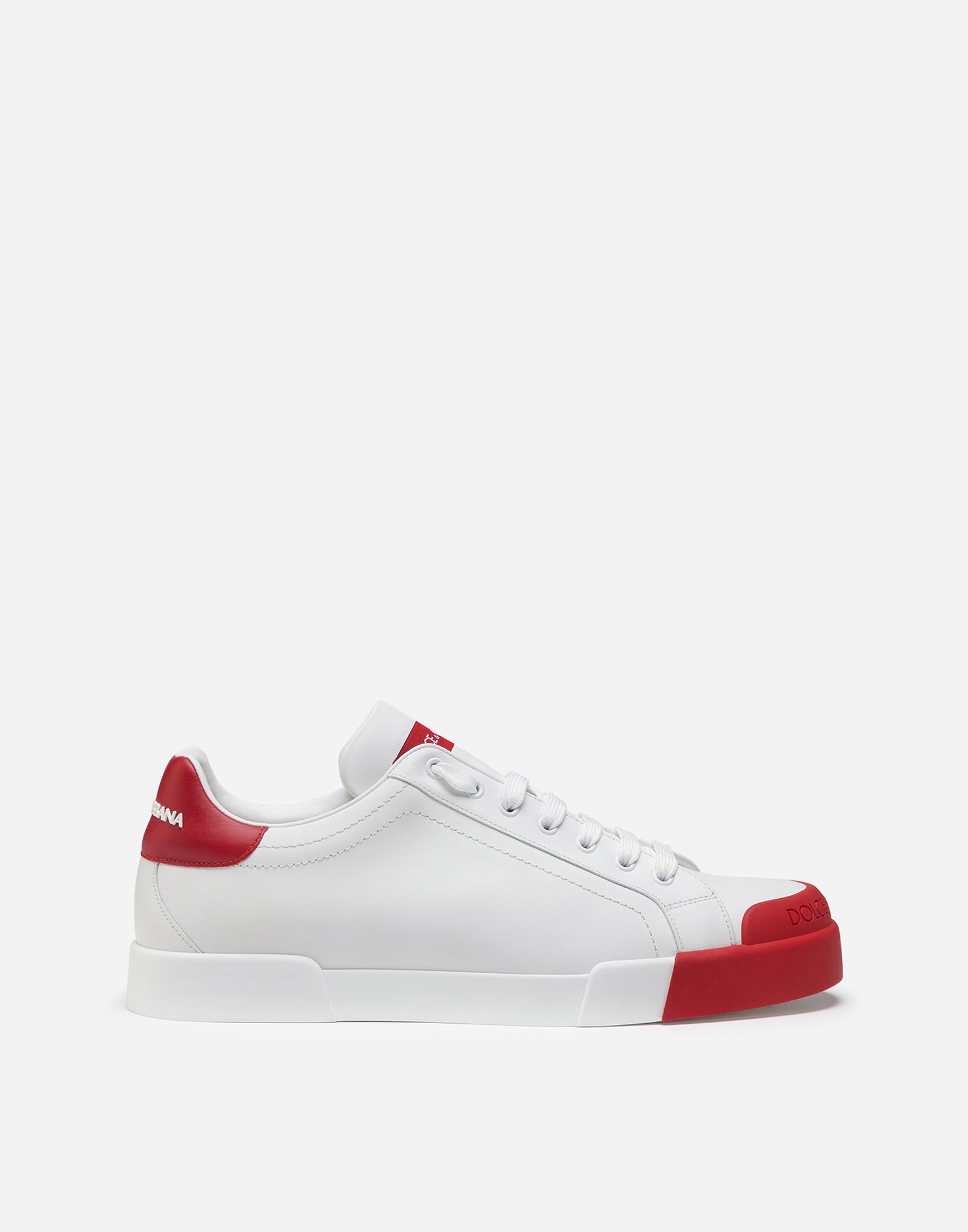 Calfskin nappa Portofino sneakers with rubber toe in White/Red