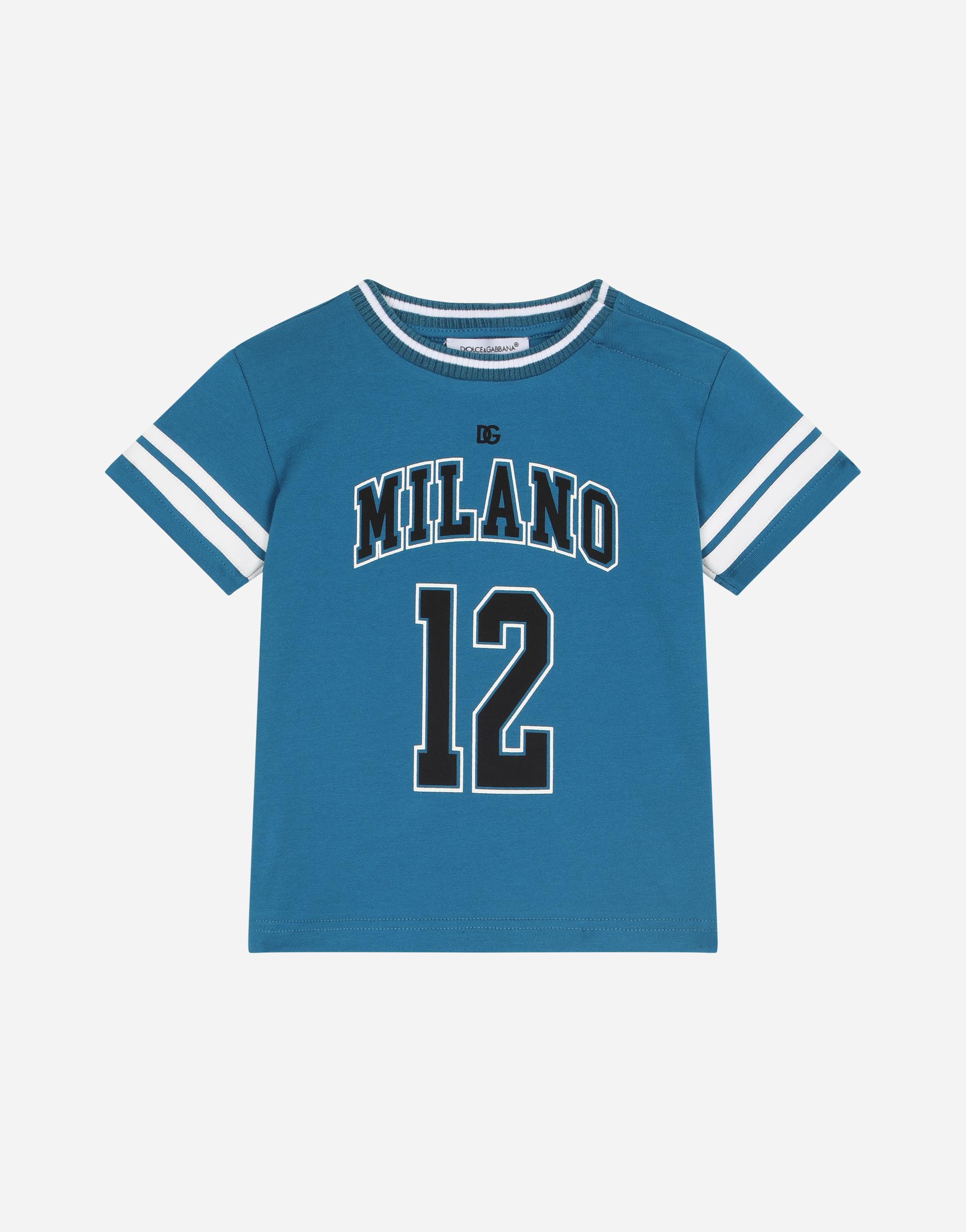 Jersey round-neck T-shirt with DG Milano print in Turquoise