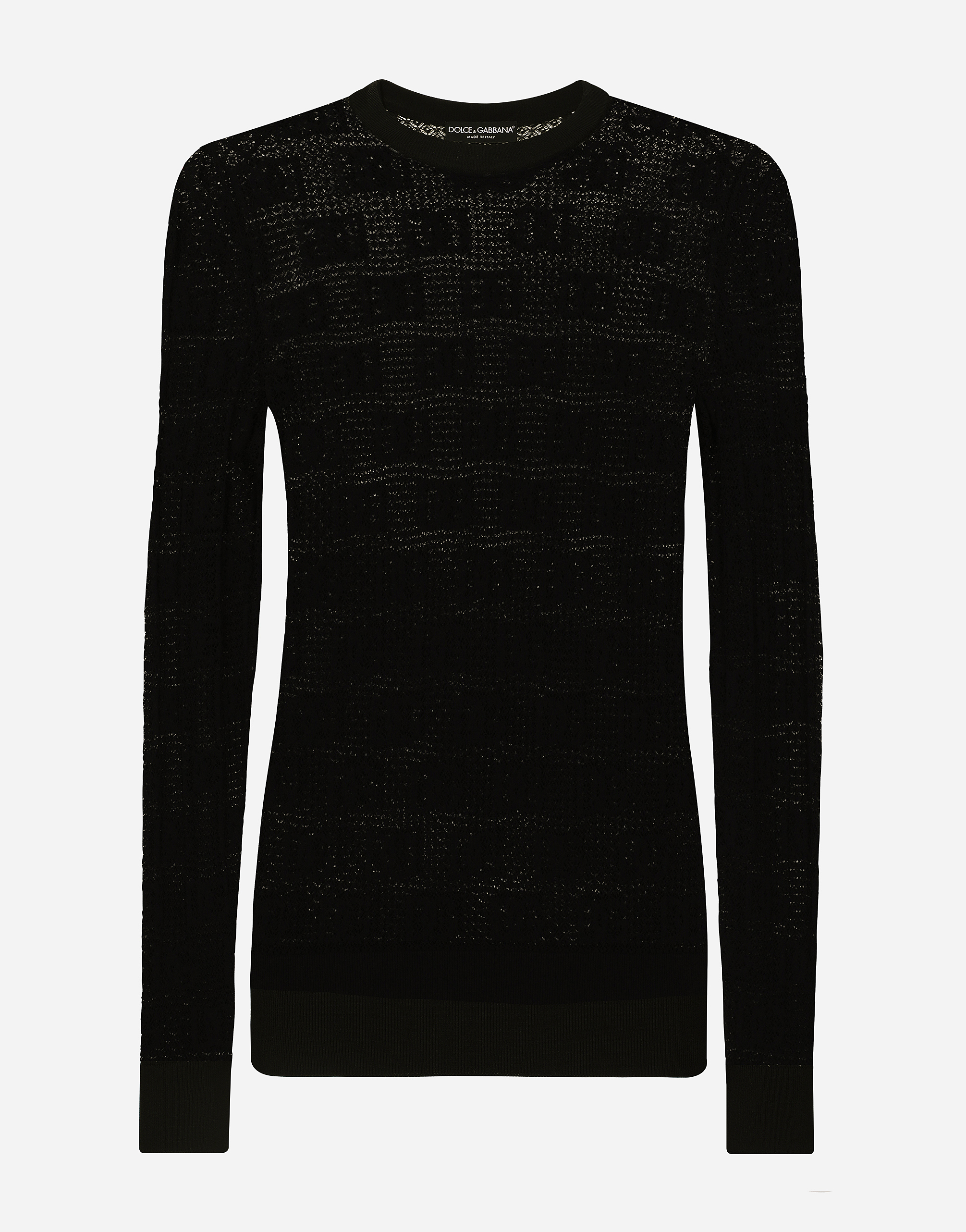 Round-neck lace jacquard sweater with DG Monogram in Black