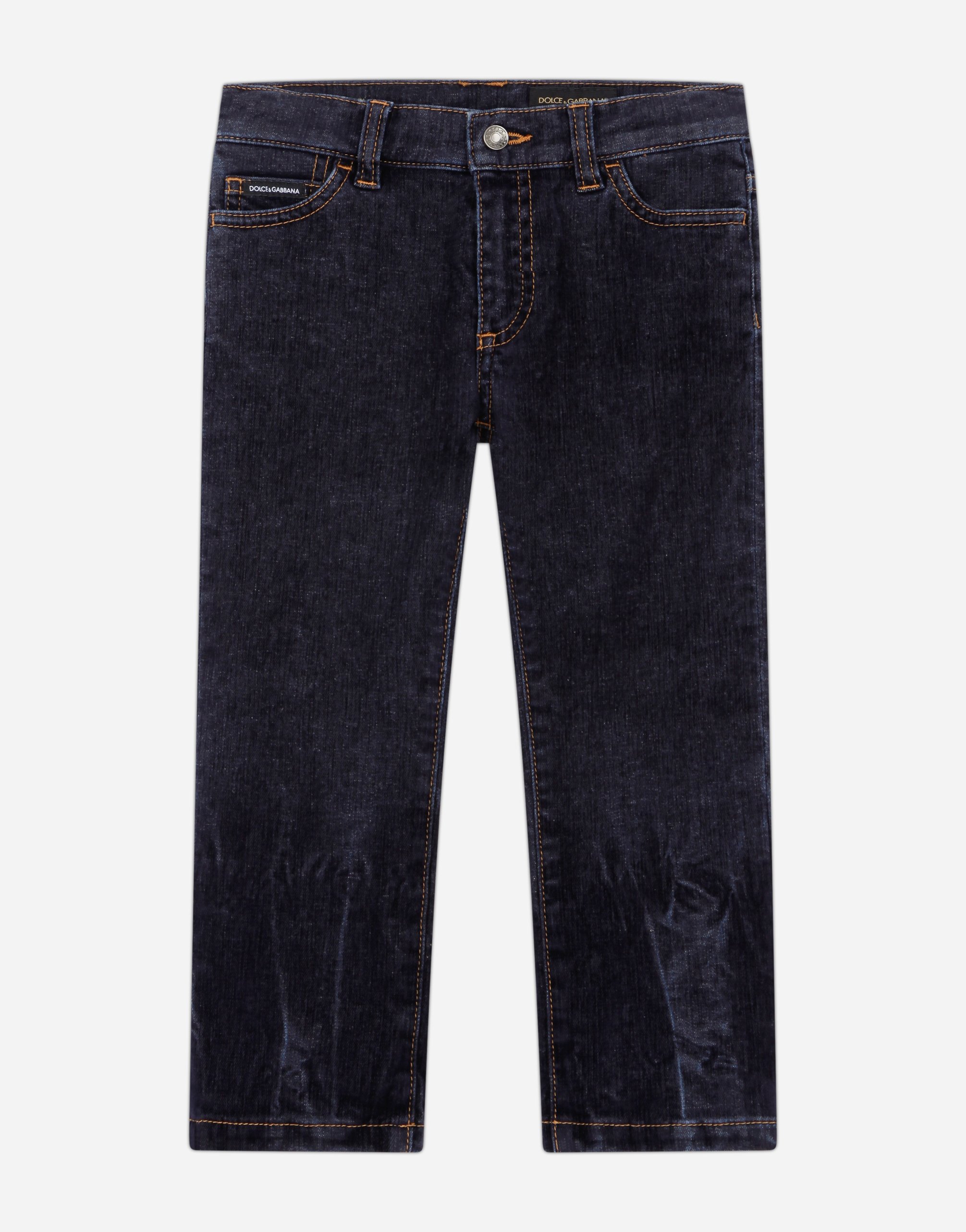 Regular-fit stretch flocked denim jeans in Blue
