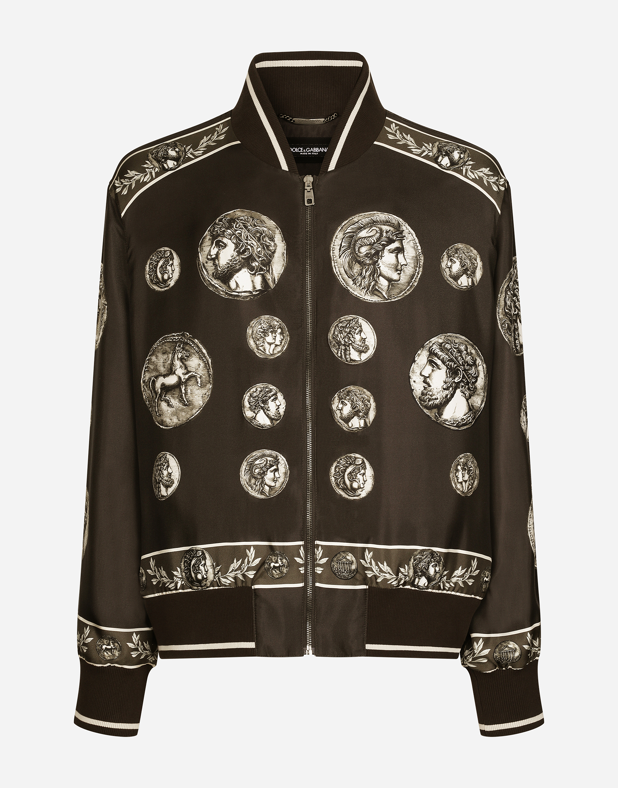 Coin print silk twill jacket in Brown