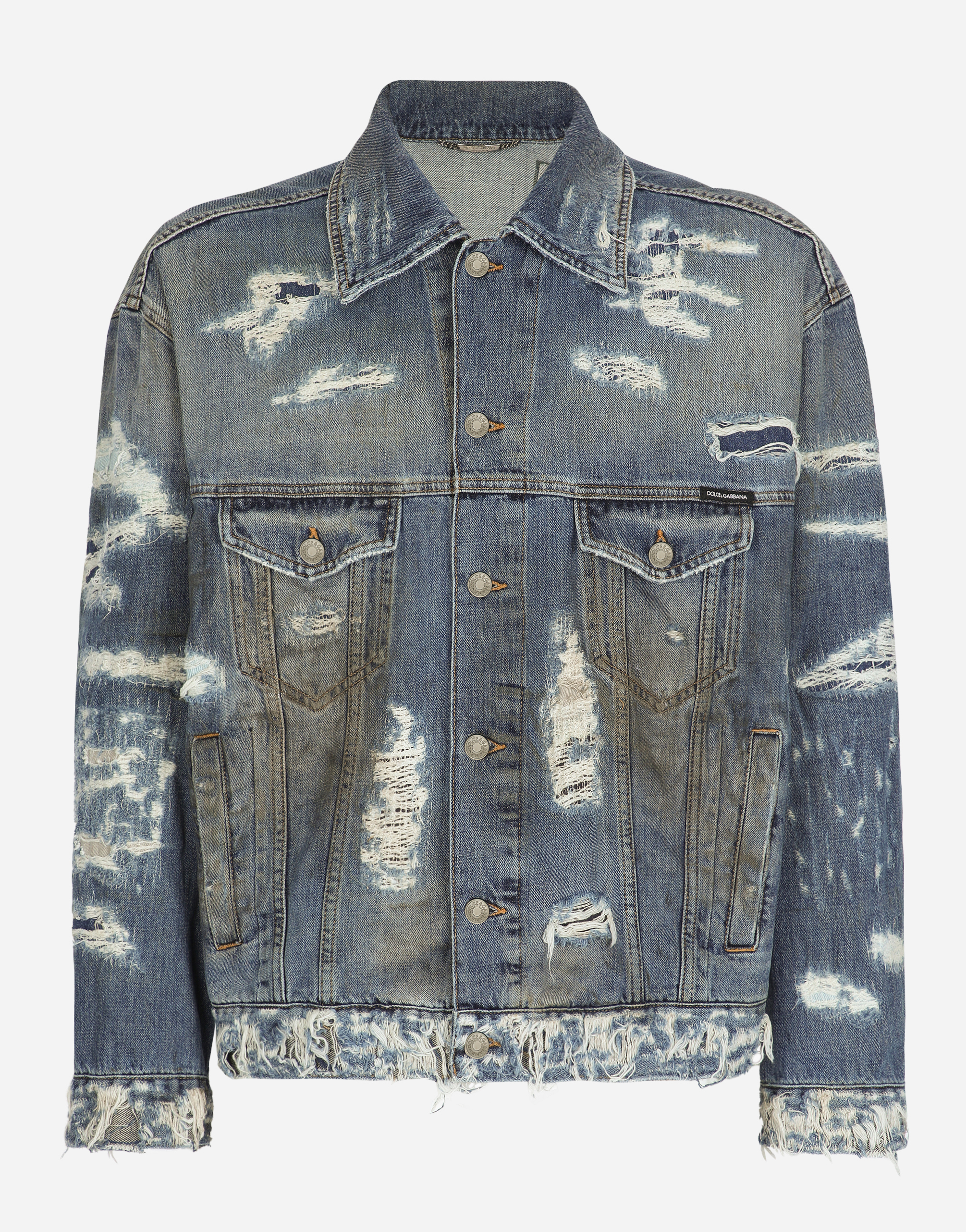 Blue wash denim jacket with rips in Multicolor