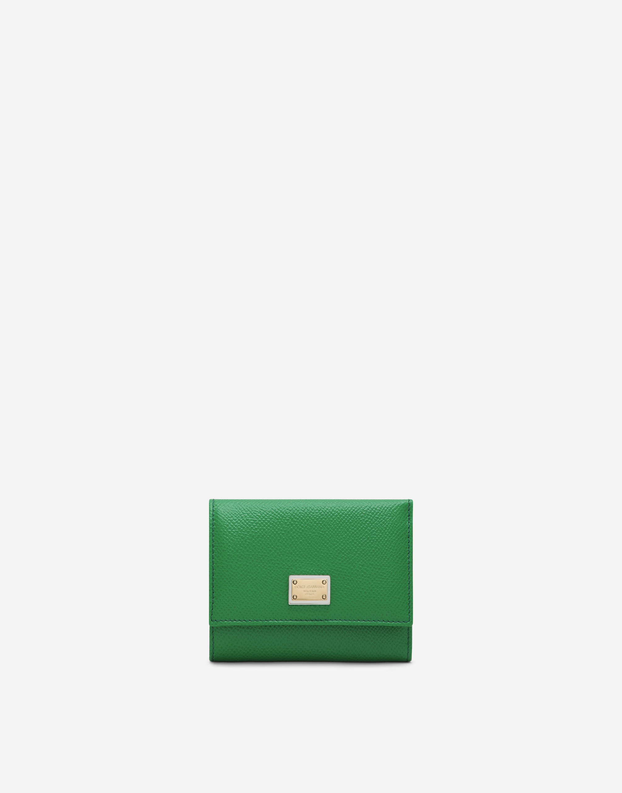 Calfskin wallet with branded plate in Green