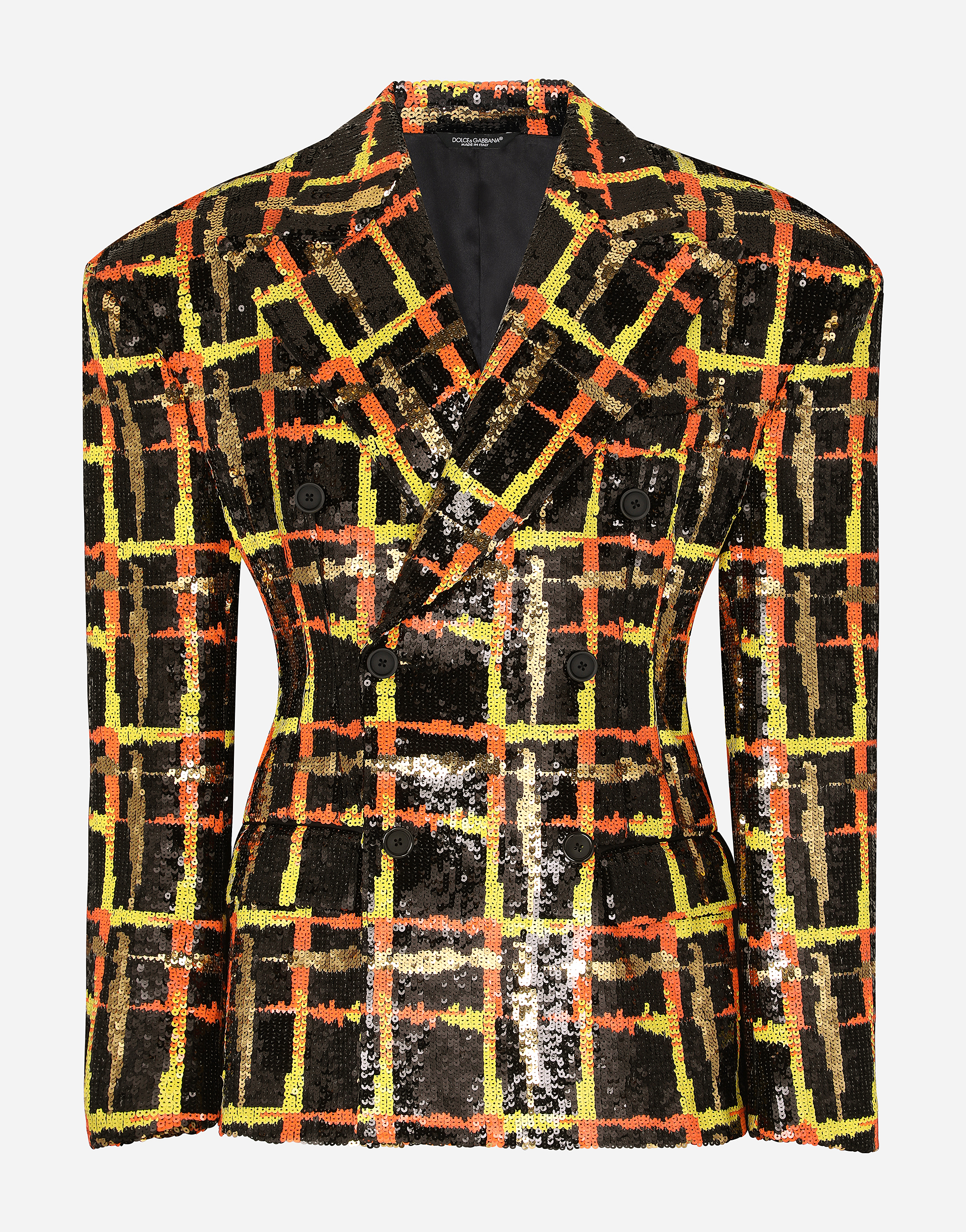 Double-breasted sequined checked jacket in Multicolor