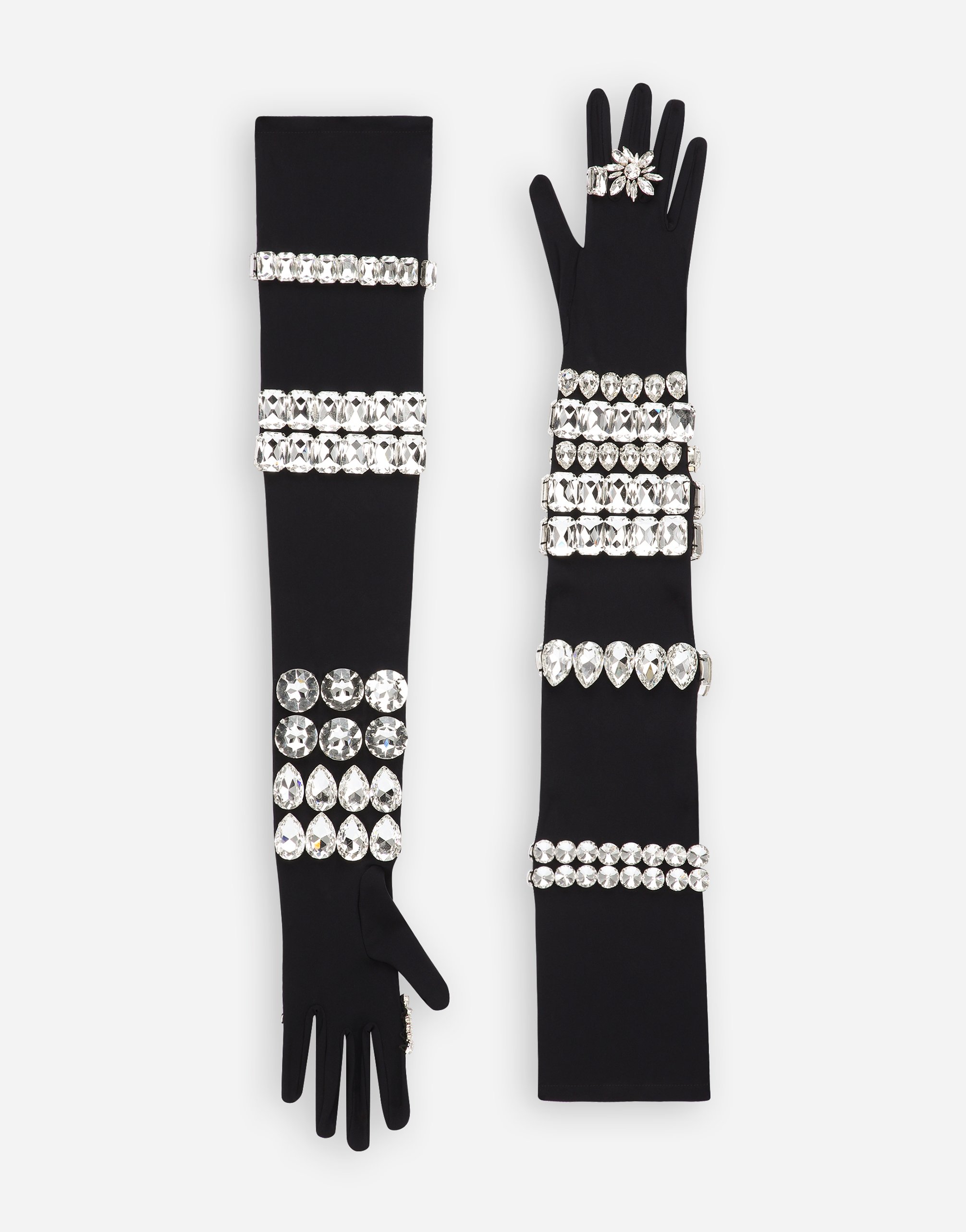 Dolce & Gabbana Long Jersey Gloves With Rhinestones In Embroidered