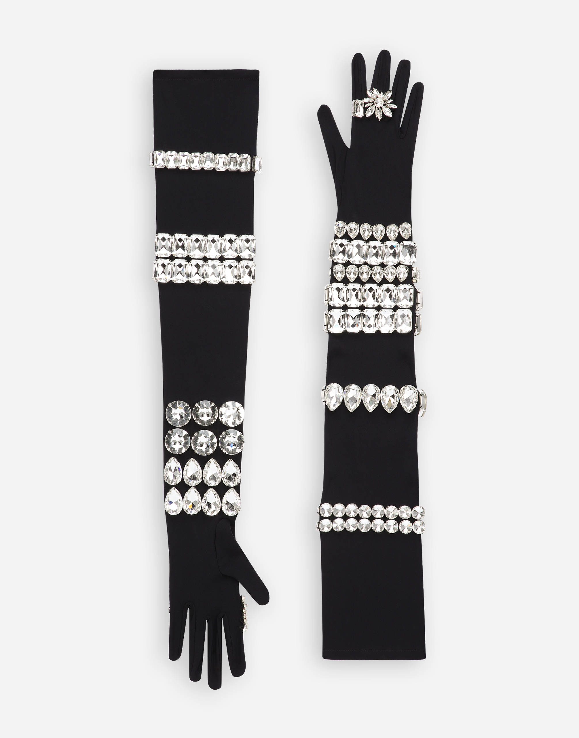 KIM DOLCE&GABBANA Long jersey gloves with rhinestone embellishment in Multicolor