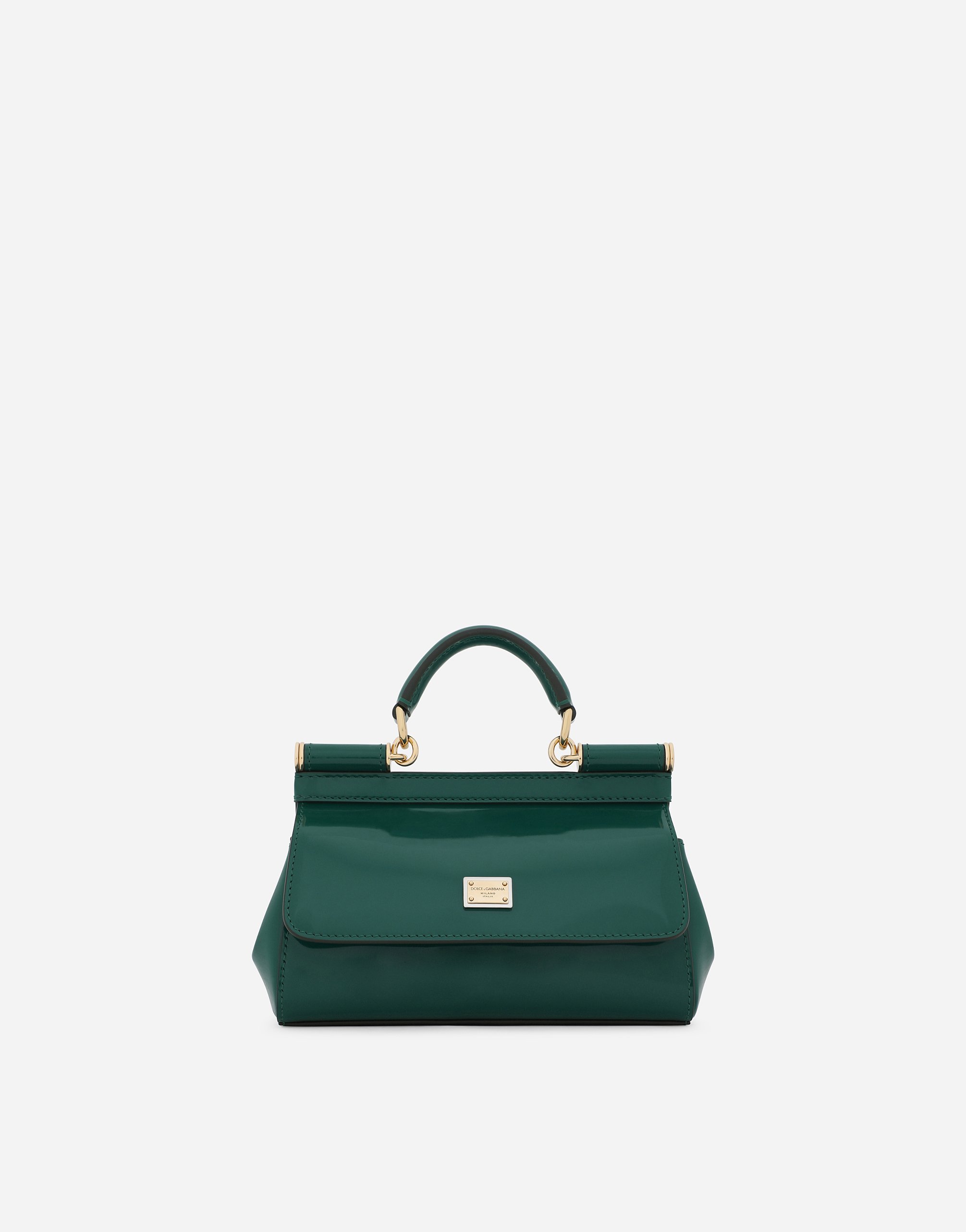 Small Sicily bag in polished calfskin in Green