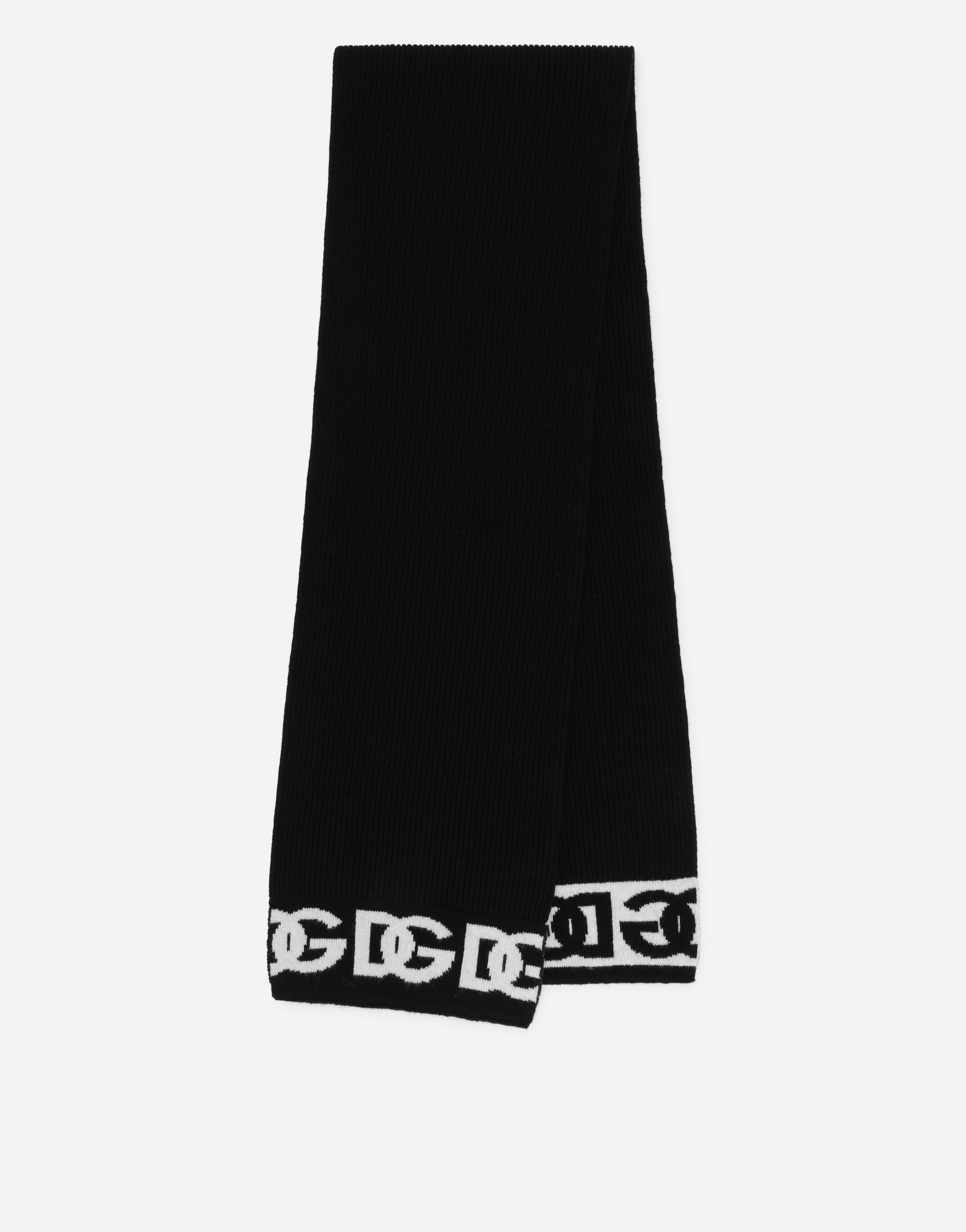 Ribbed knit scarf with jacquard DG logo in Black