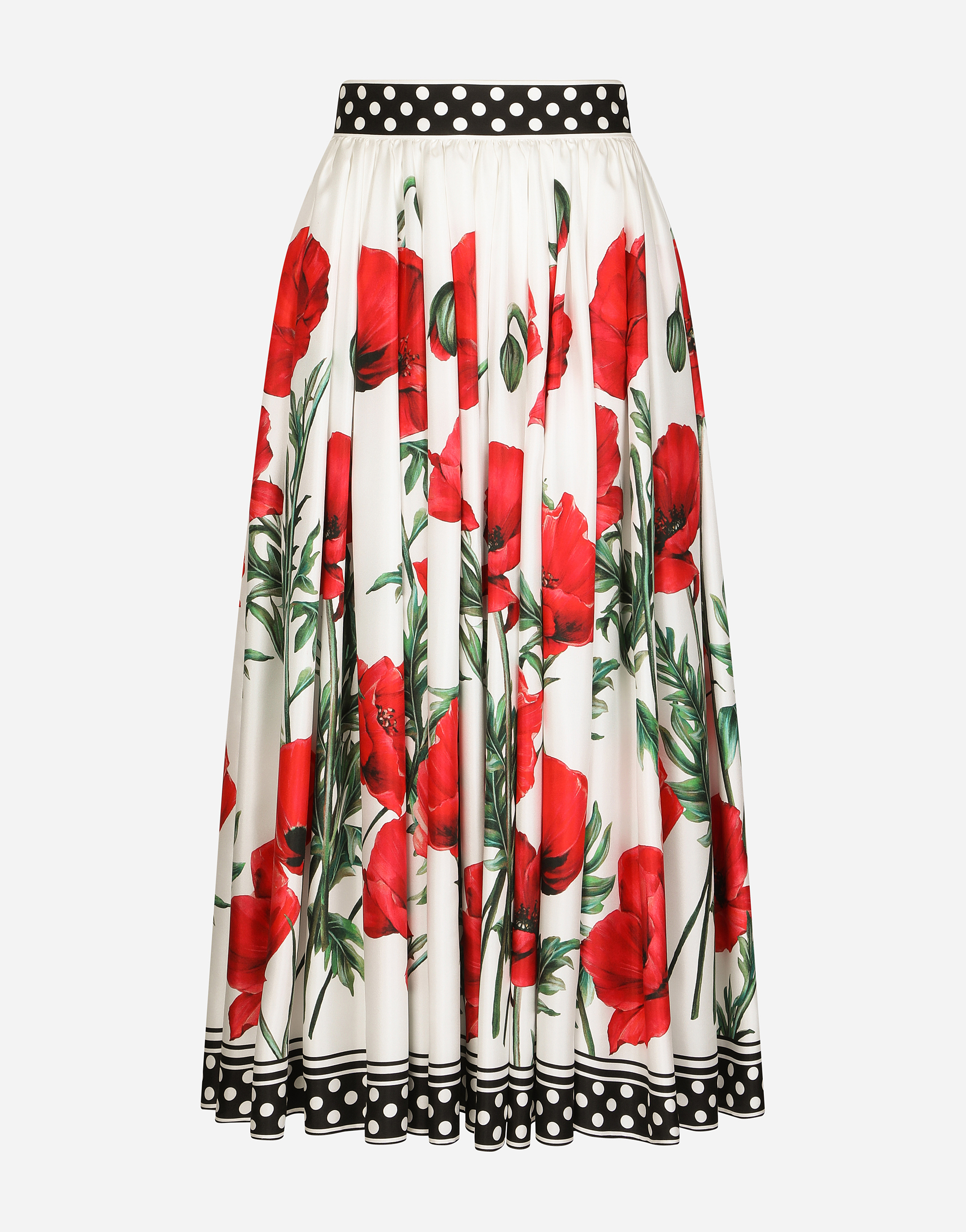 Poppy-print twill midi skirt in Multicolor
