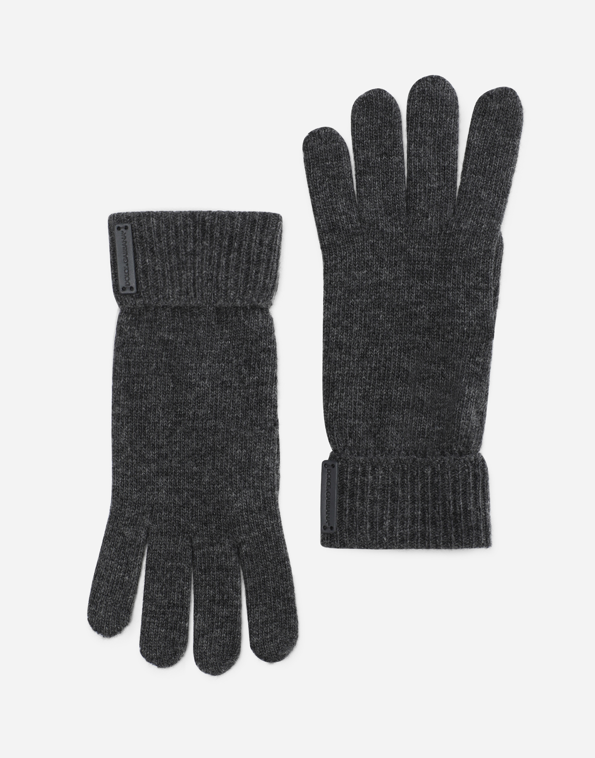 Knit wool gloves with leather logo in Grey