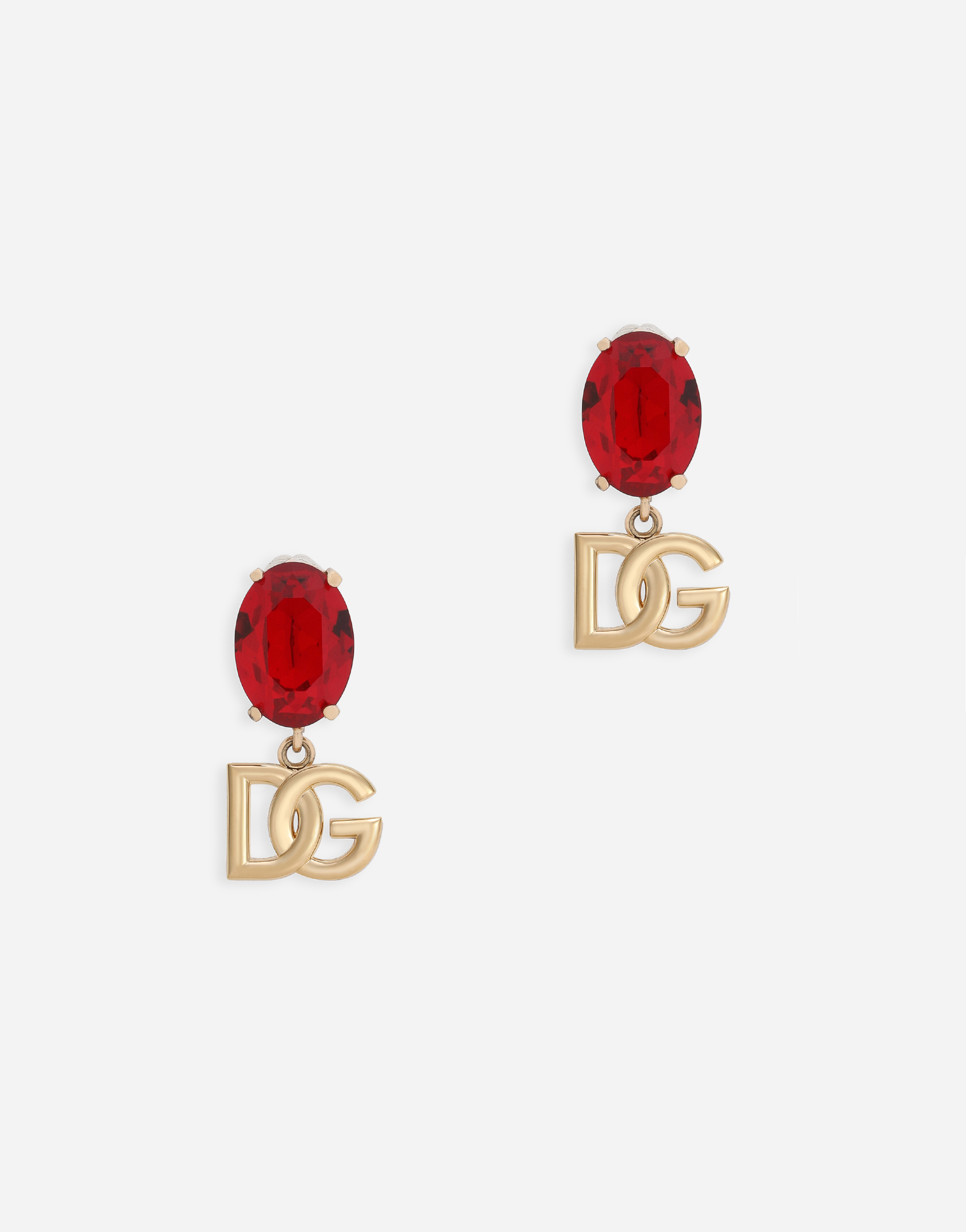 Drop earrings with rhinestones and DG logo in Red