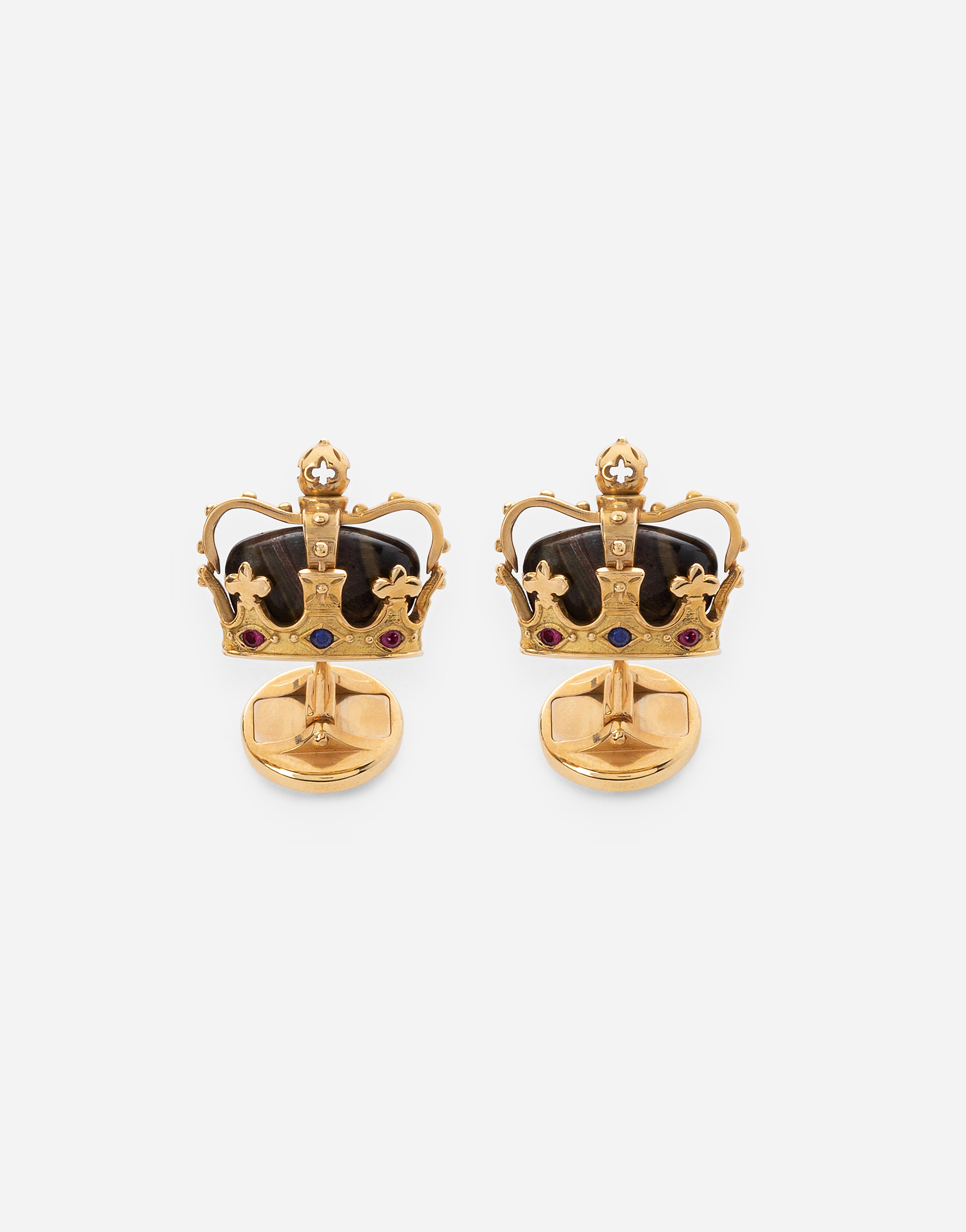 Crown yellow gold cufflinks with iron eye in Yellow Gold