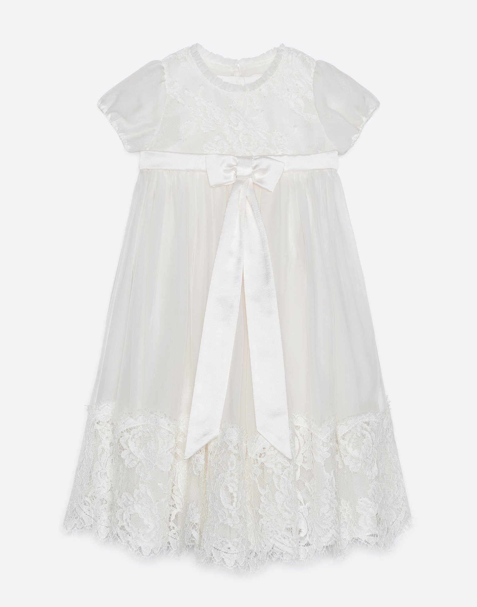 Silk chiffon and lace dress in White