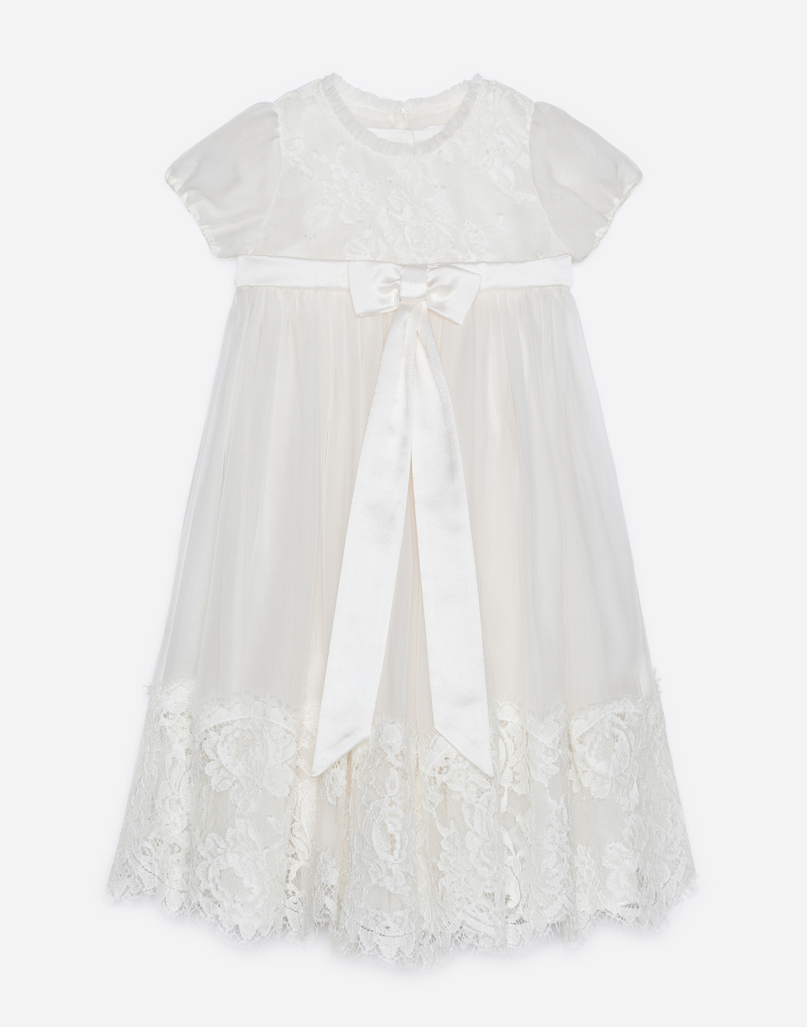 Silk chiffon and lace dress in White