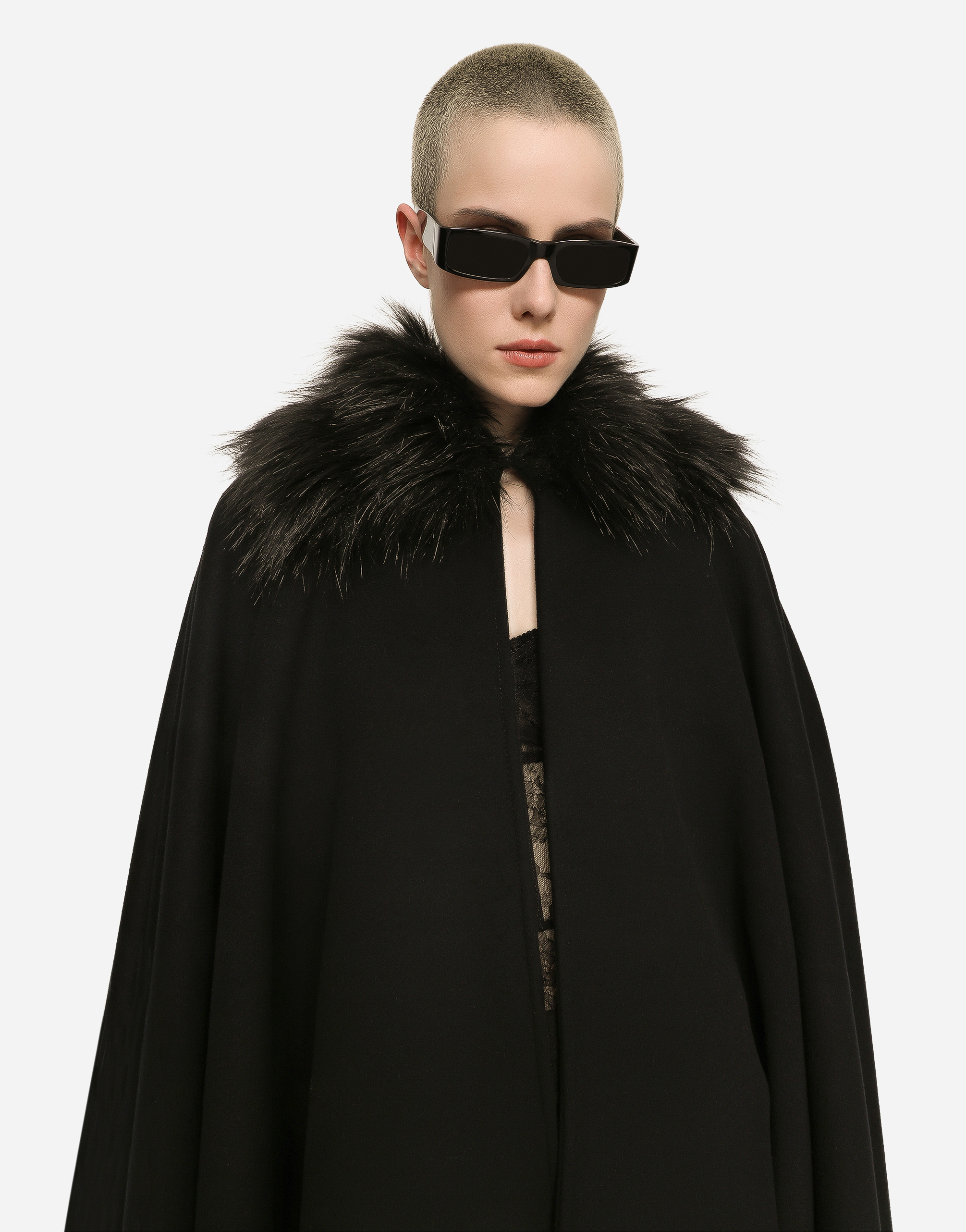 Shop Dolce & Gabbana Cape With Faux Fur Collar In Black