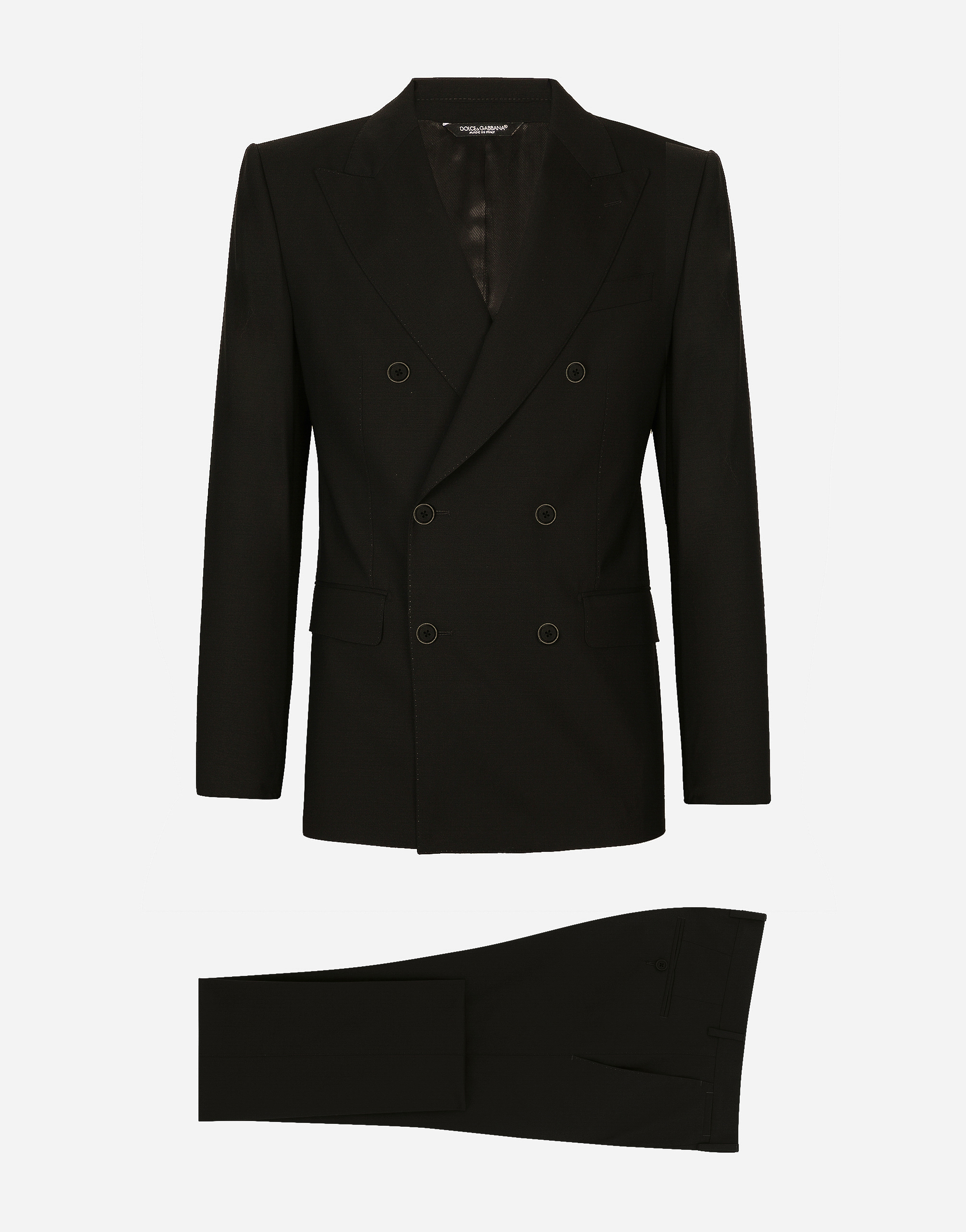 Double-breasted stretch wool Sicilia-fit suit in Black