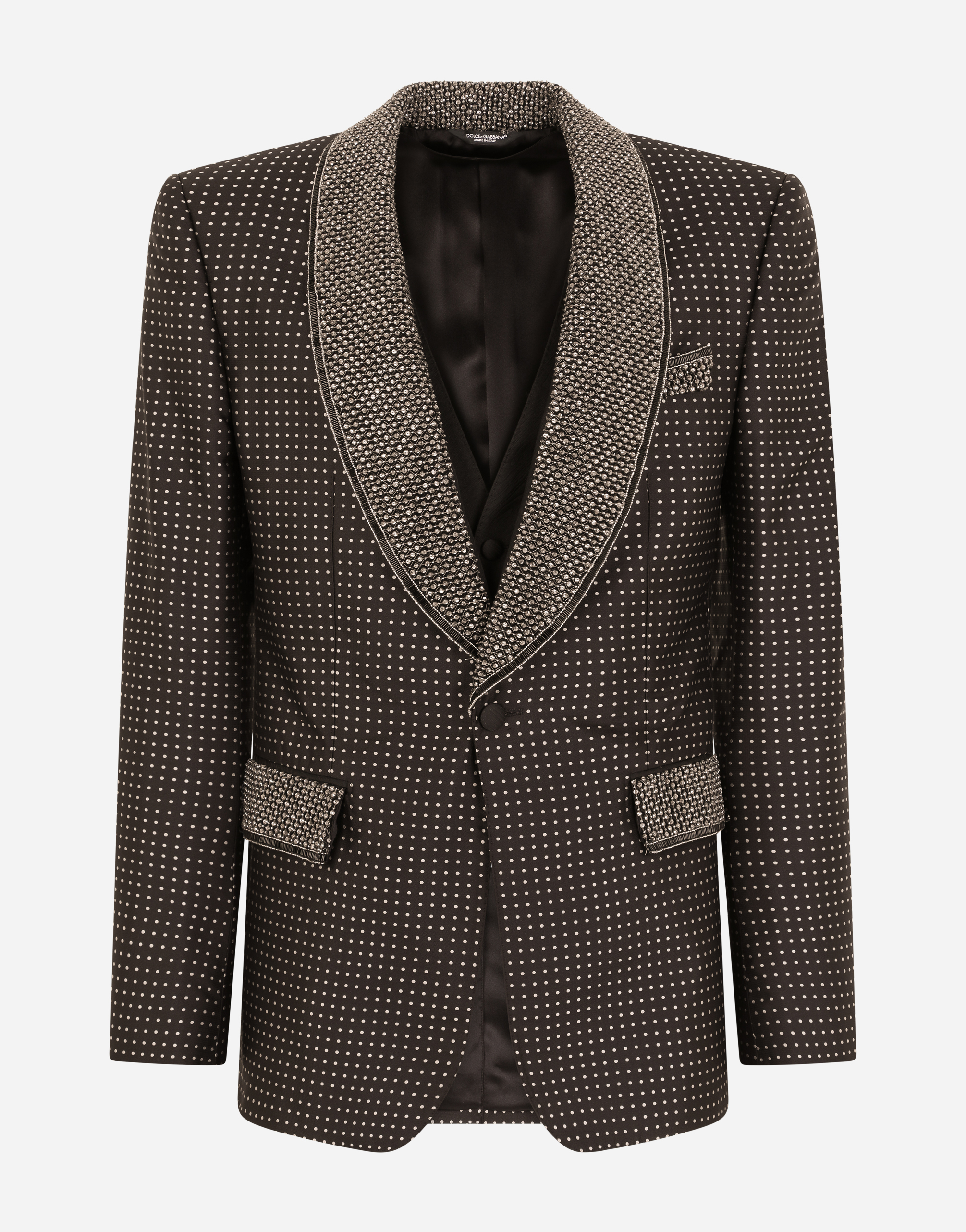 Three-piece jacquard Casinò-fit suit with rhinestones in Multicolor
