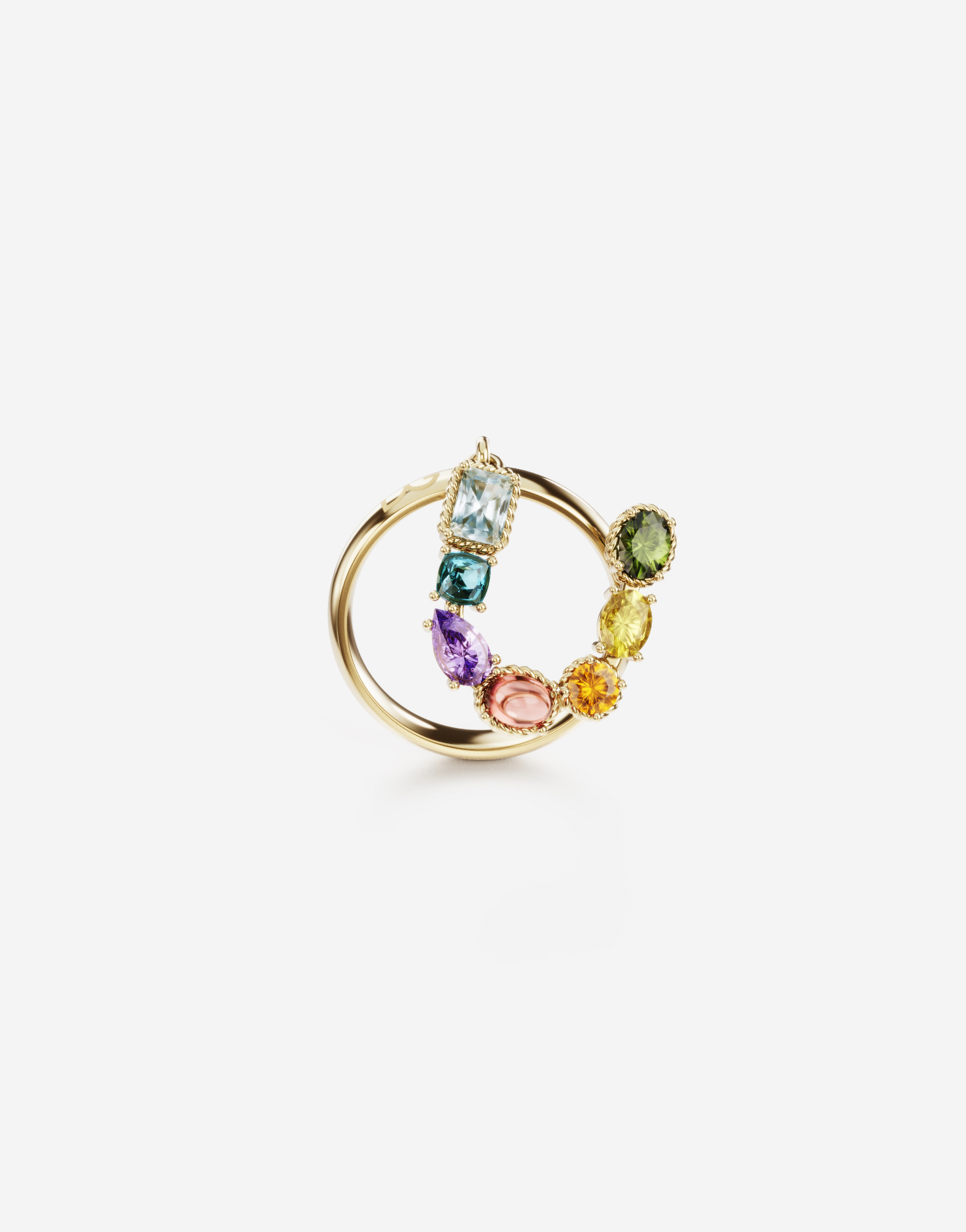 Rainbow alphabet U ring in yellow gold with multicolor fine gems in Gold