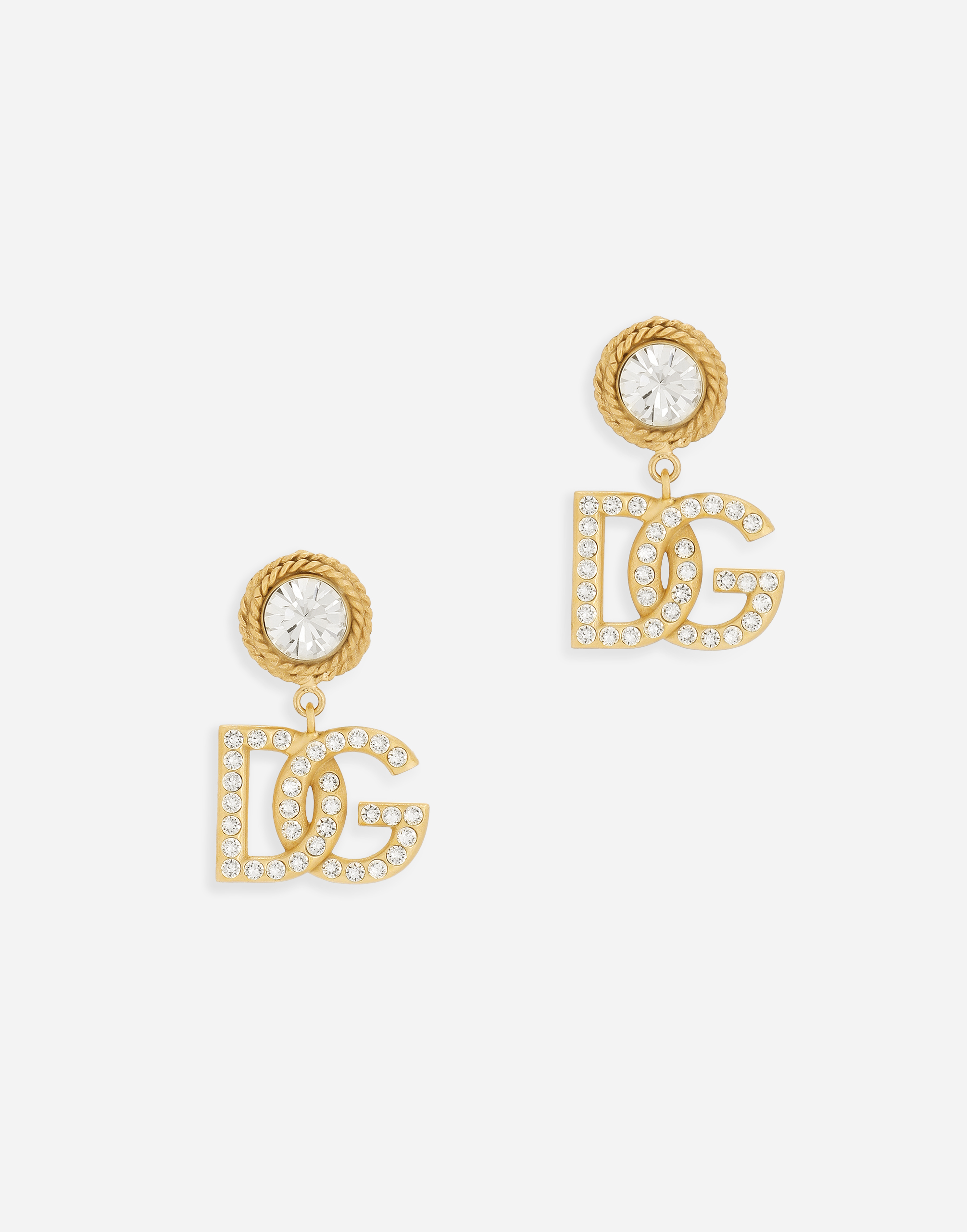 Earrings with rhinestones and DG logo in Gold