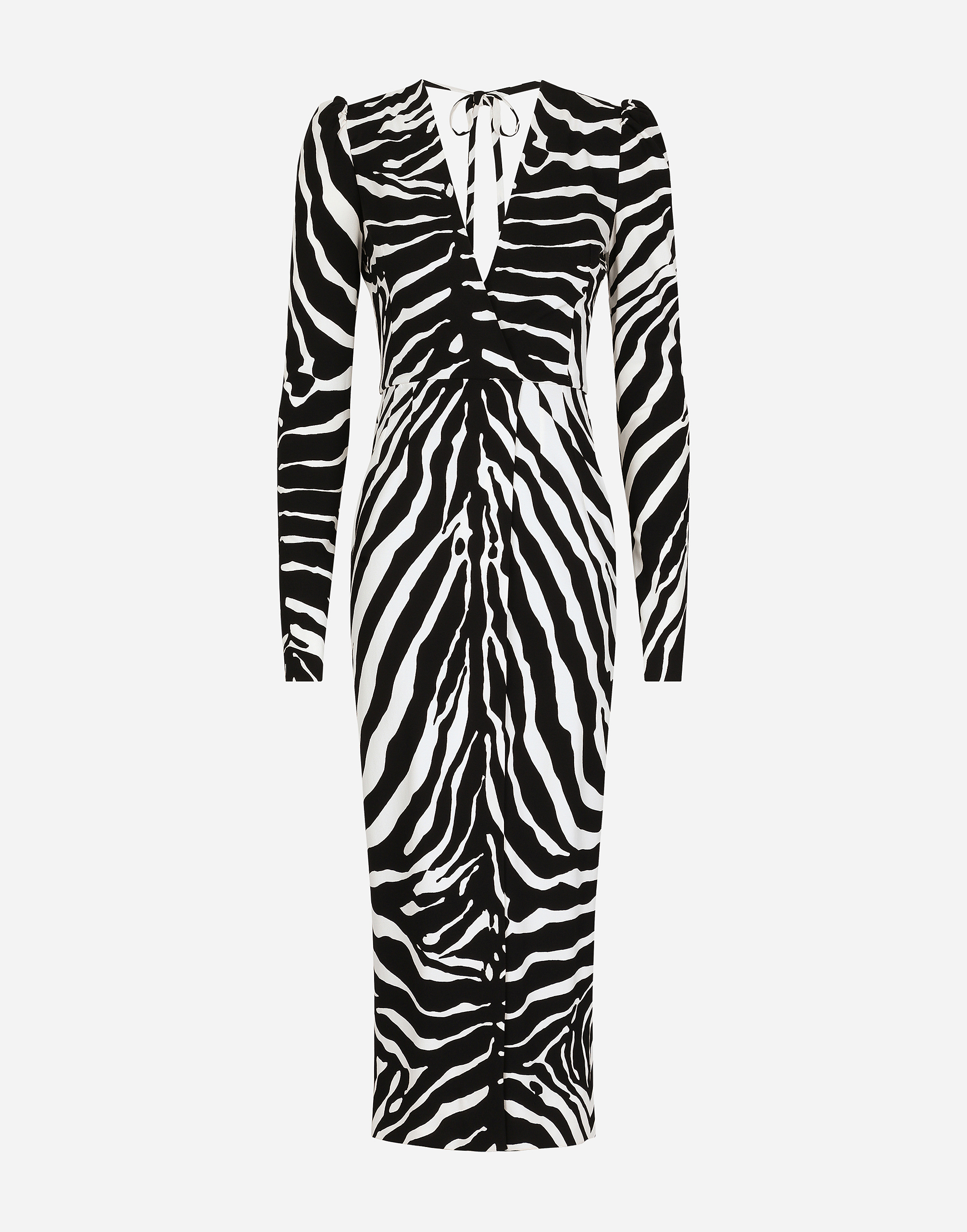 Zebra-print cady calf-length dress in Animal Print
