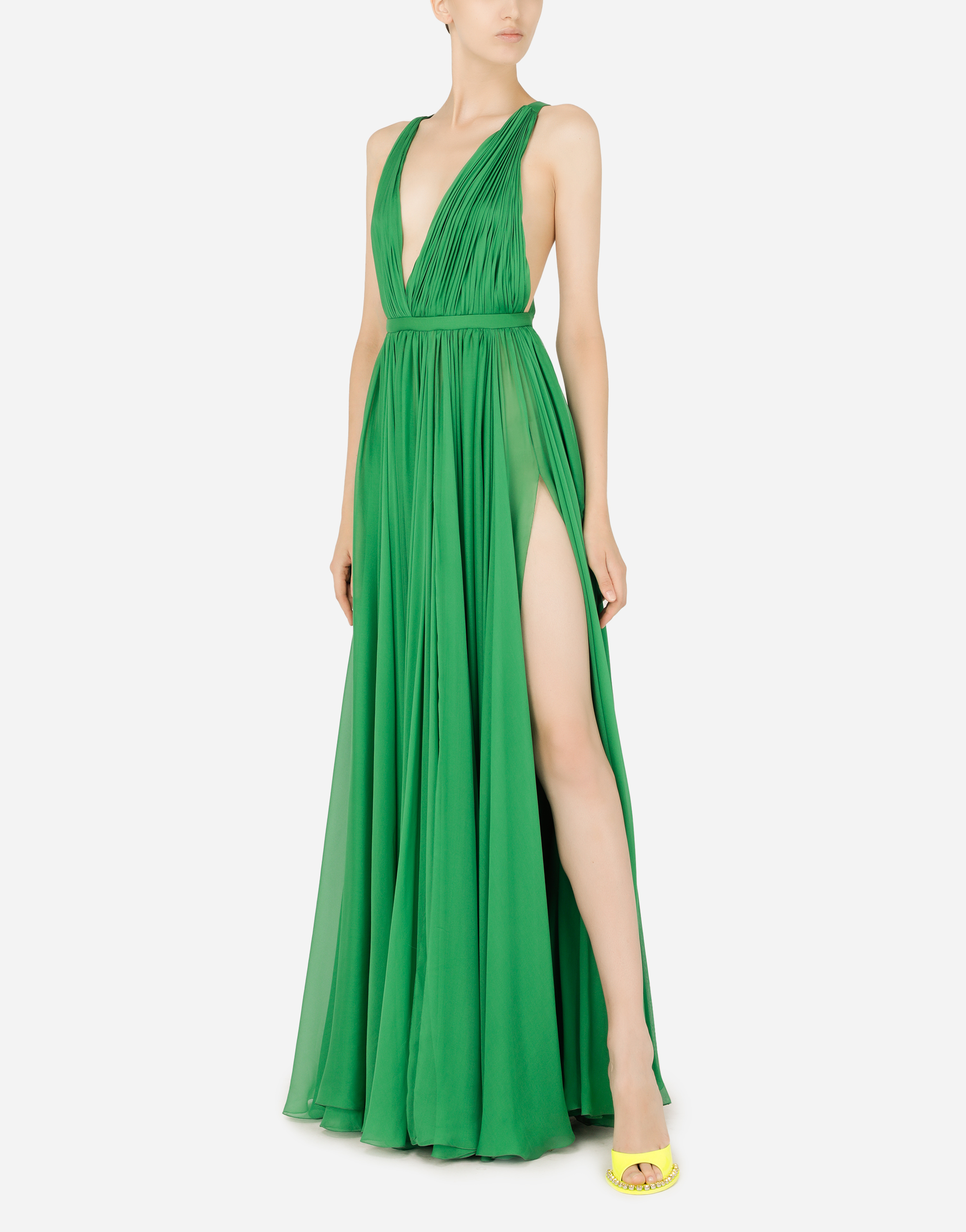 Long chiffon dress in Green for Women | Dolce&Gabbana®