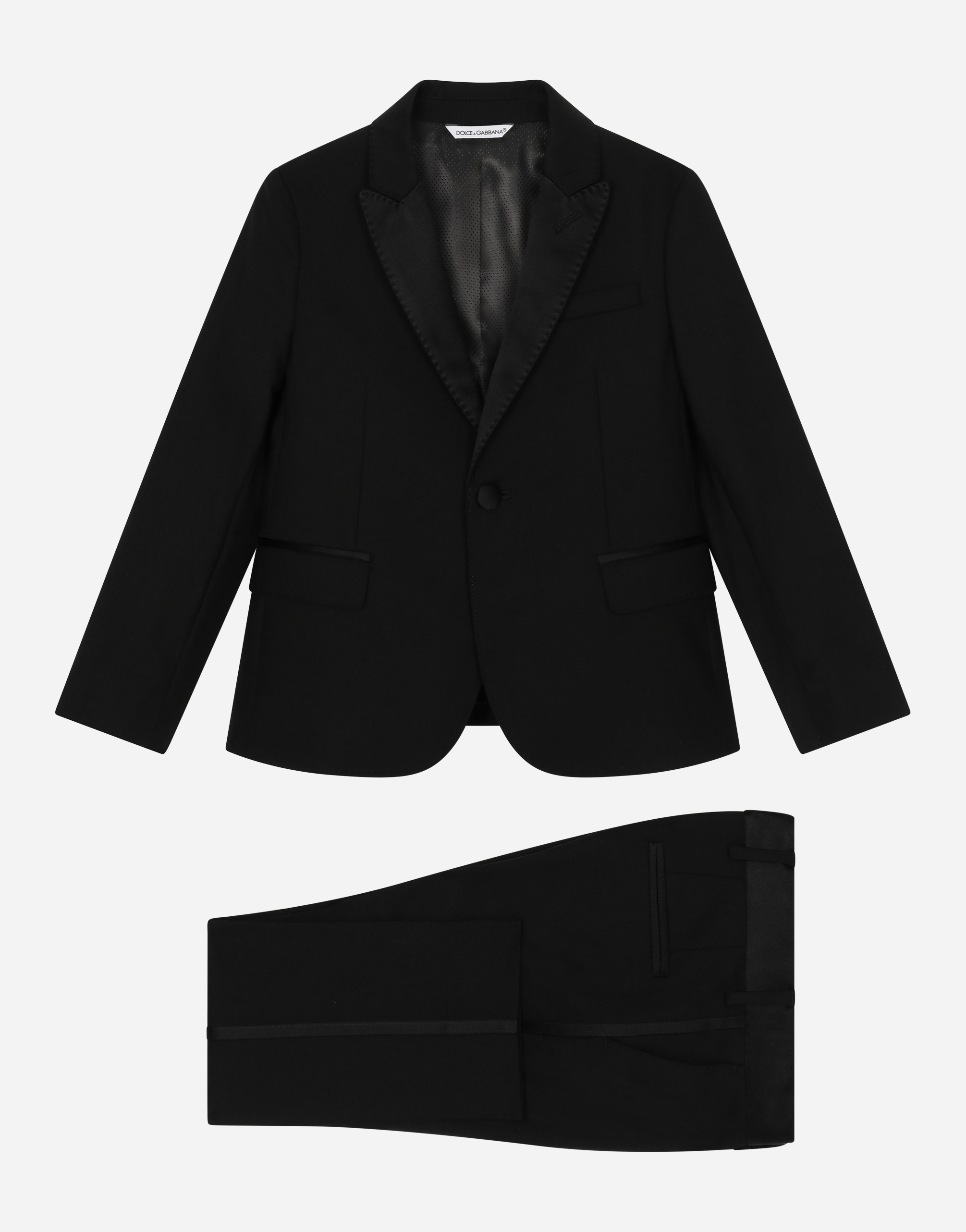 Single-breasted tuxedo suit in stretch wool in Black