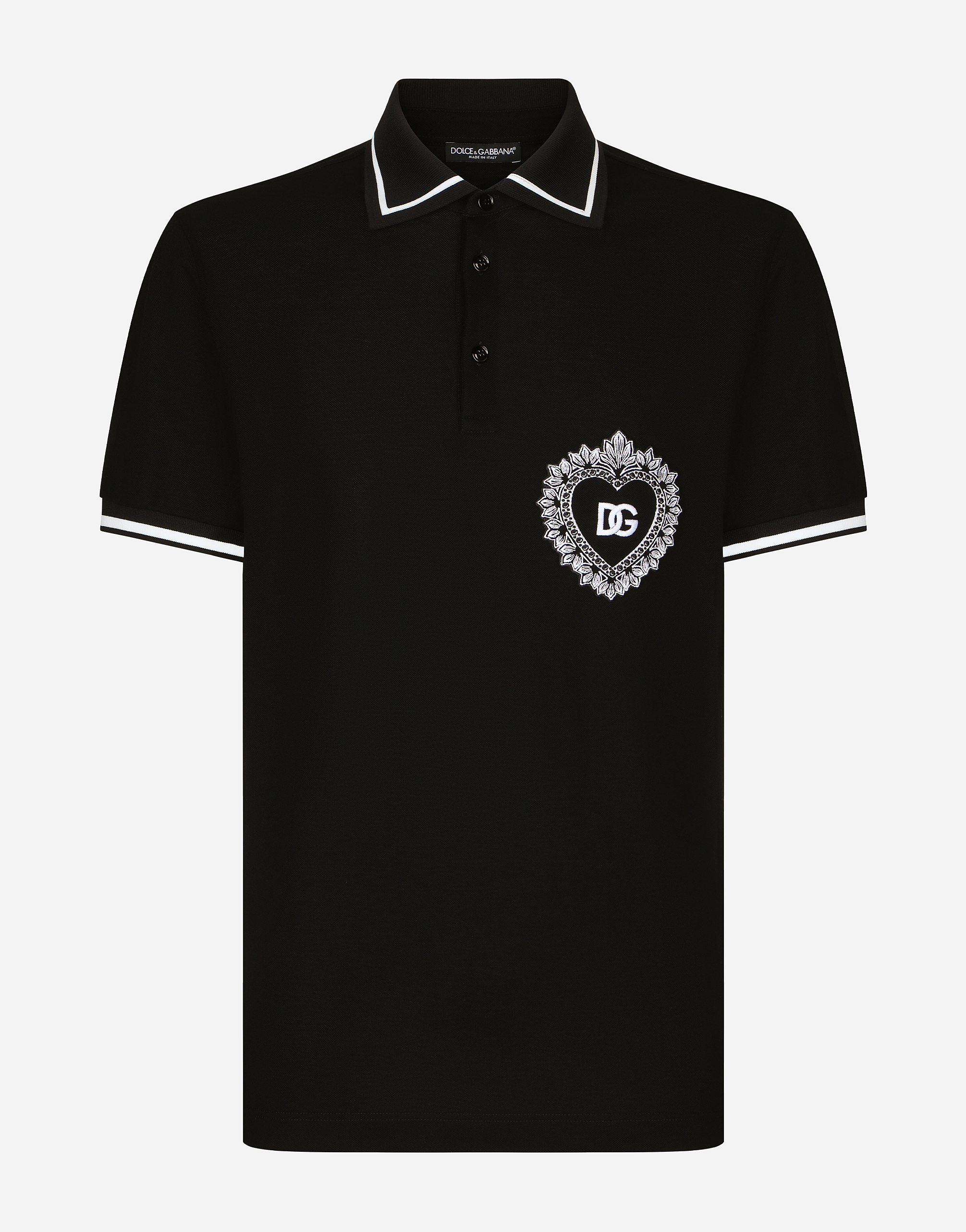 Cotton piqué polo-shirt with DG patch in Black