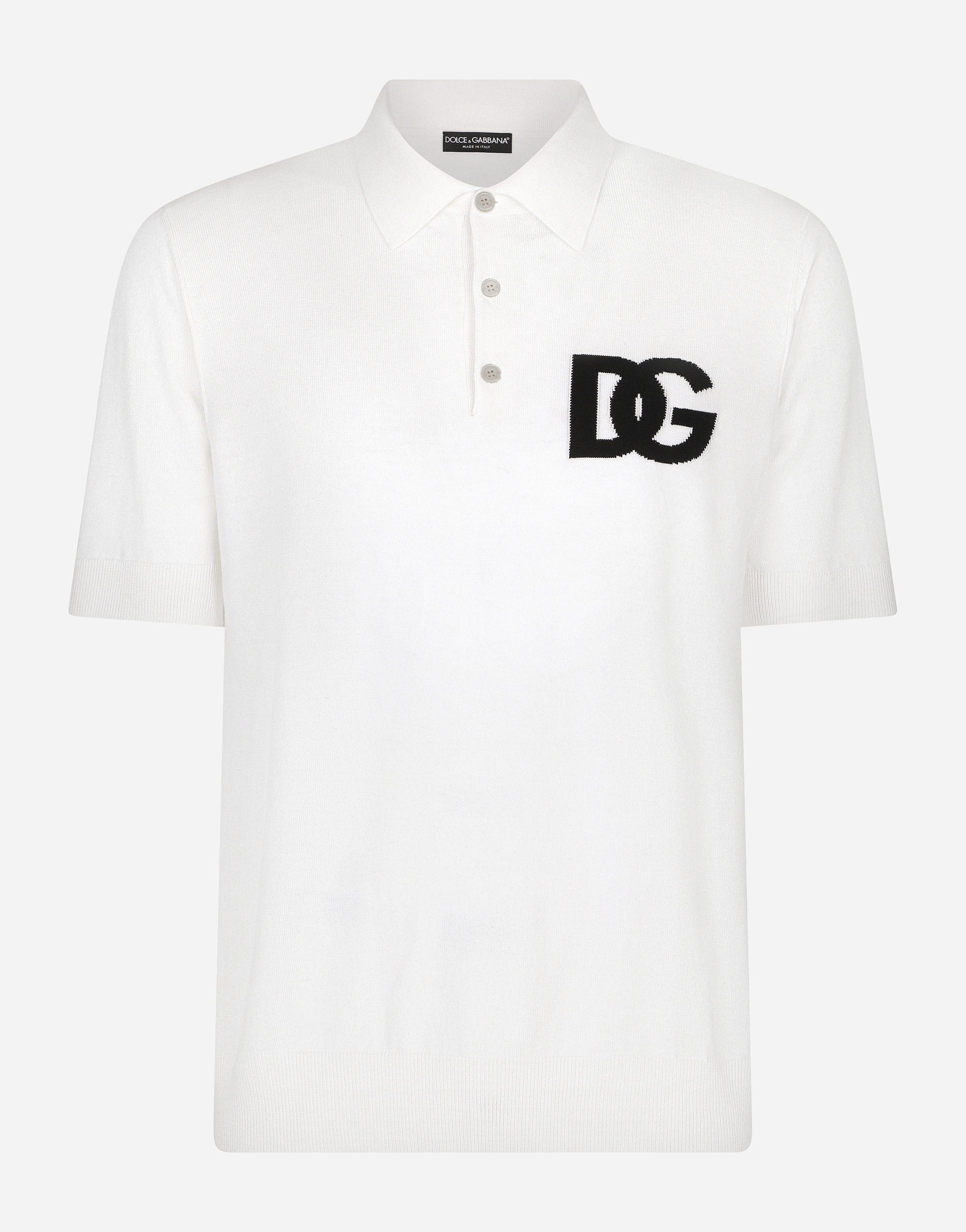 Wool polo-shirt with DG logo inlay in Multicolor