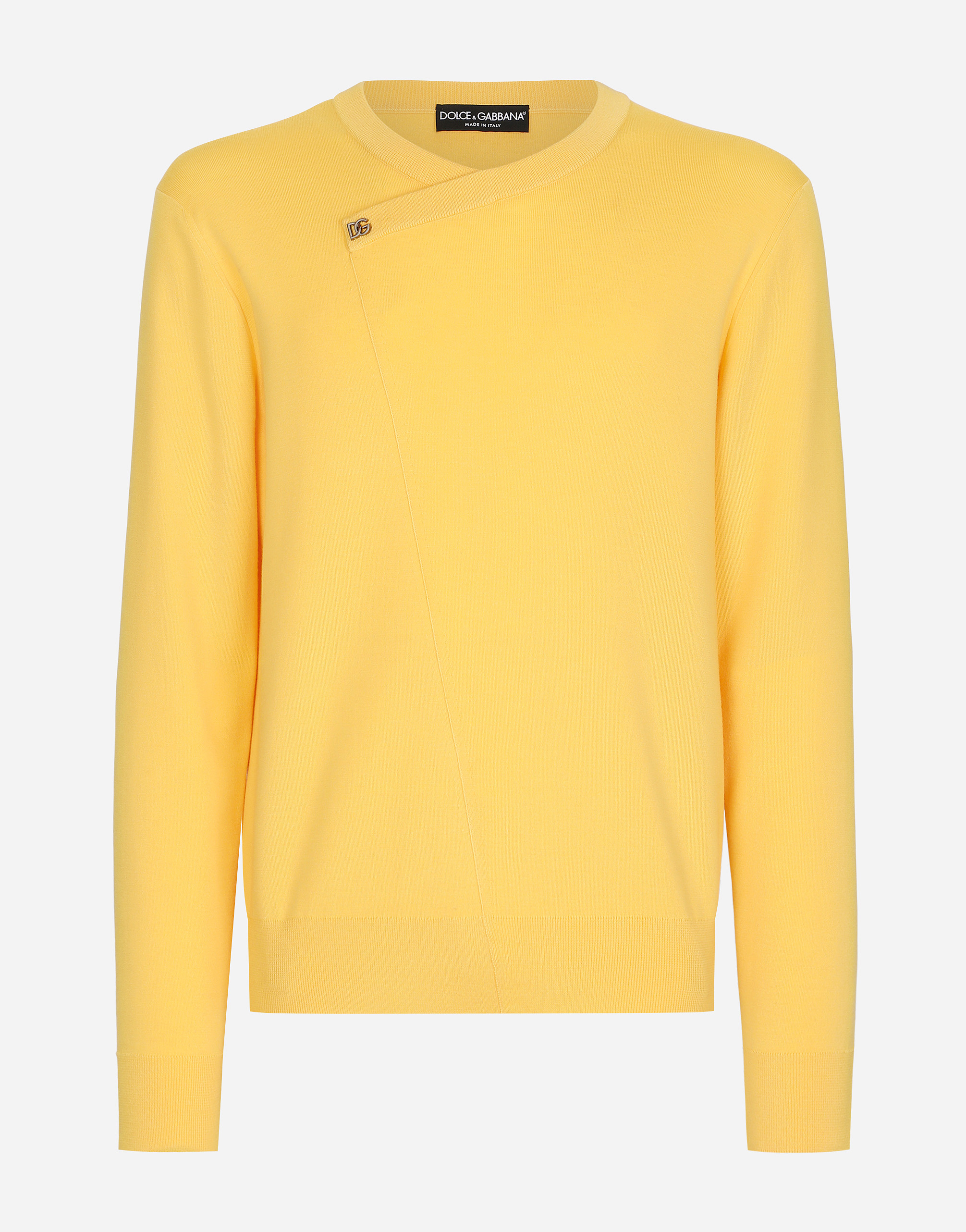 Wool round-neck sweater with DG hardware in Yellow