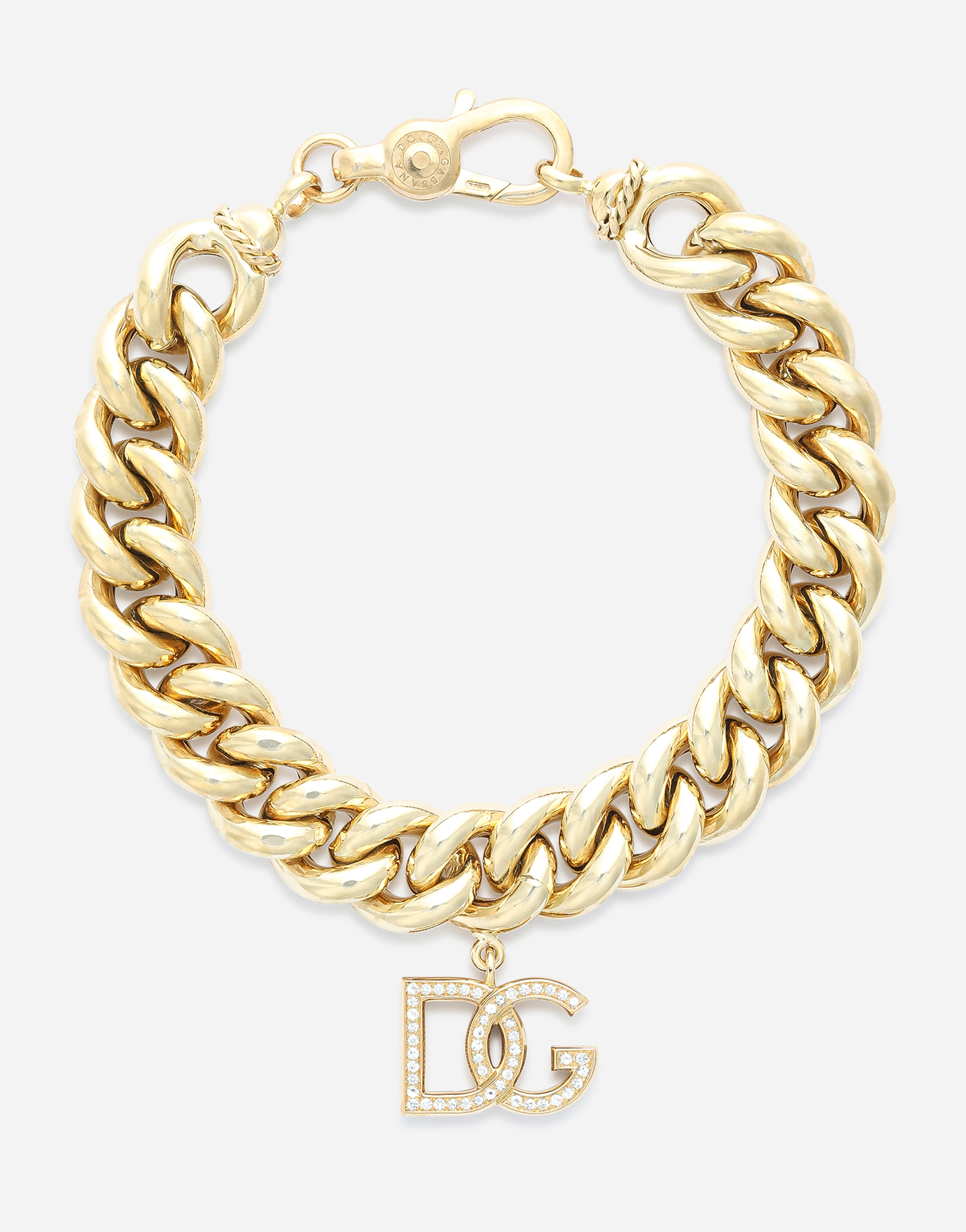 Logo bracelet in yellow 18kt gold with colorless sapphires in Yellow gold