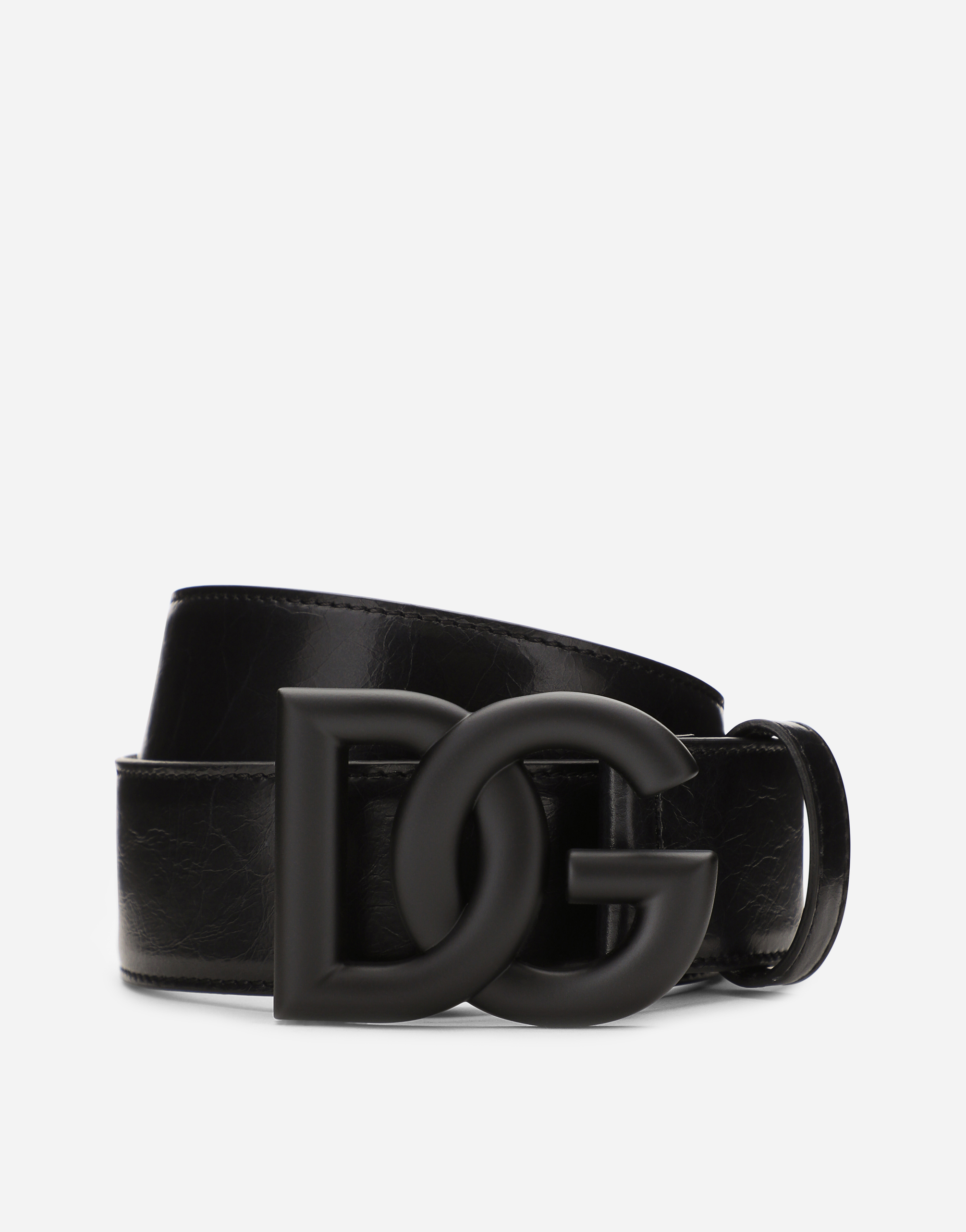 Matte nappa leather belt with crossover DG logo buckle in 