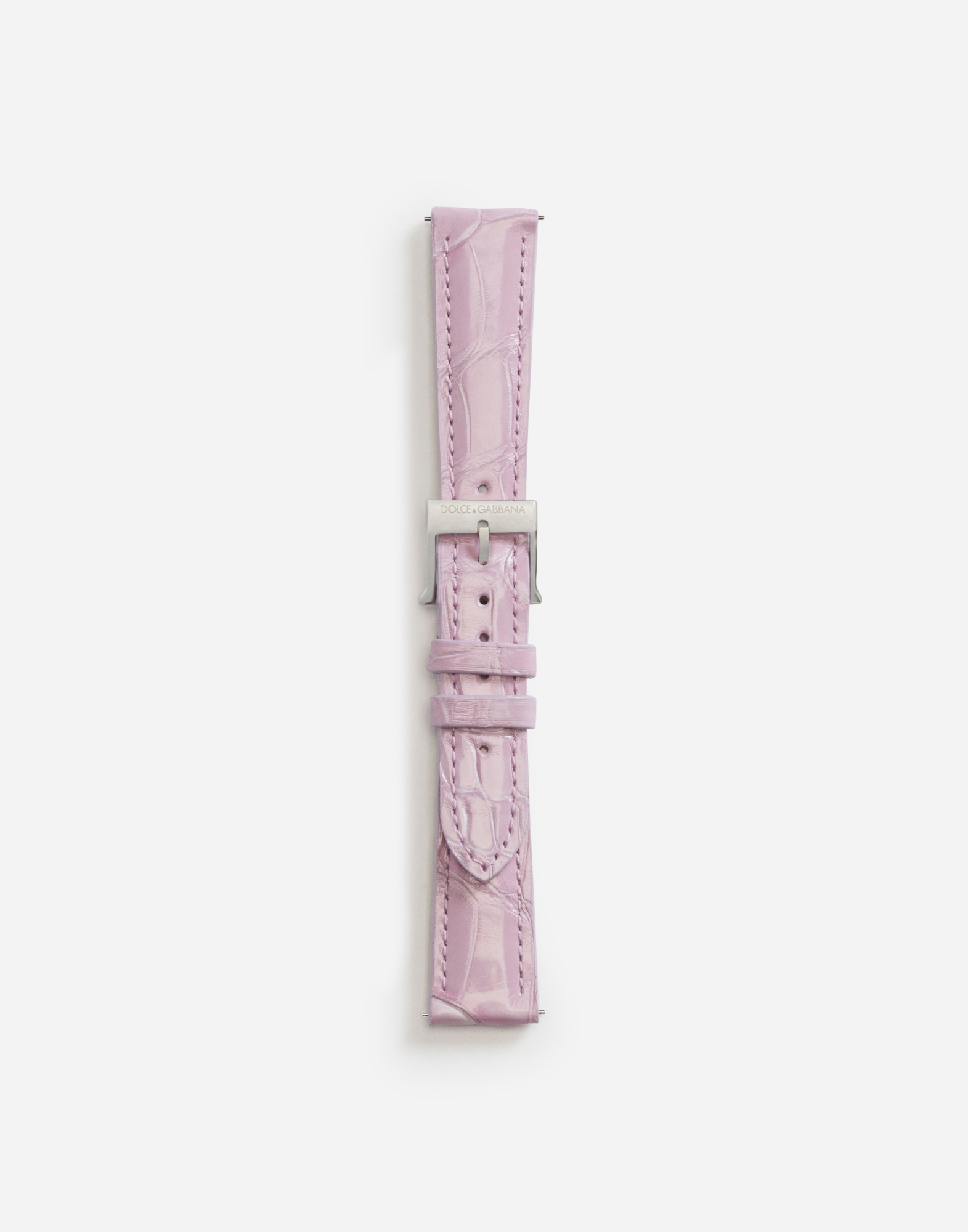 Alligator strap with buckle and hook in steel in Mauve