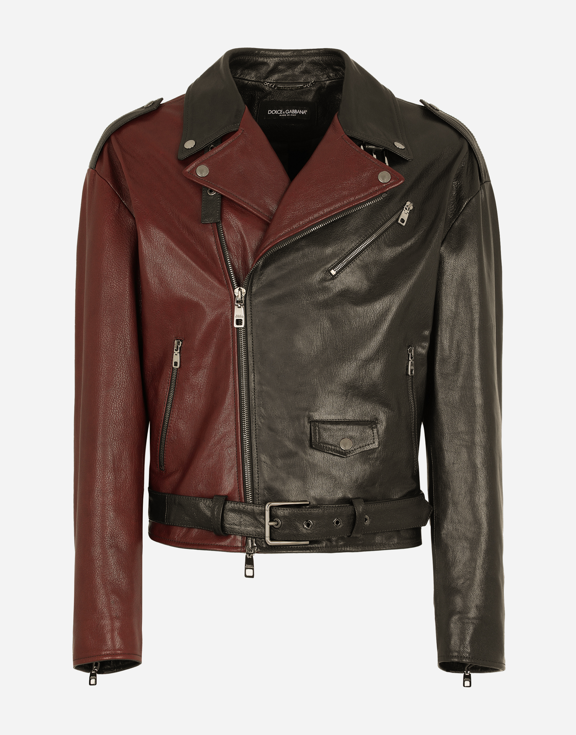 Dolce & Gabbana Two-tone Leather Biker Jacket In Multicolor