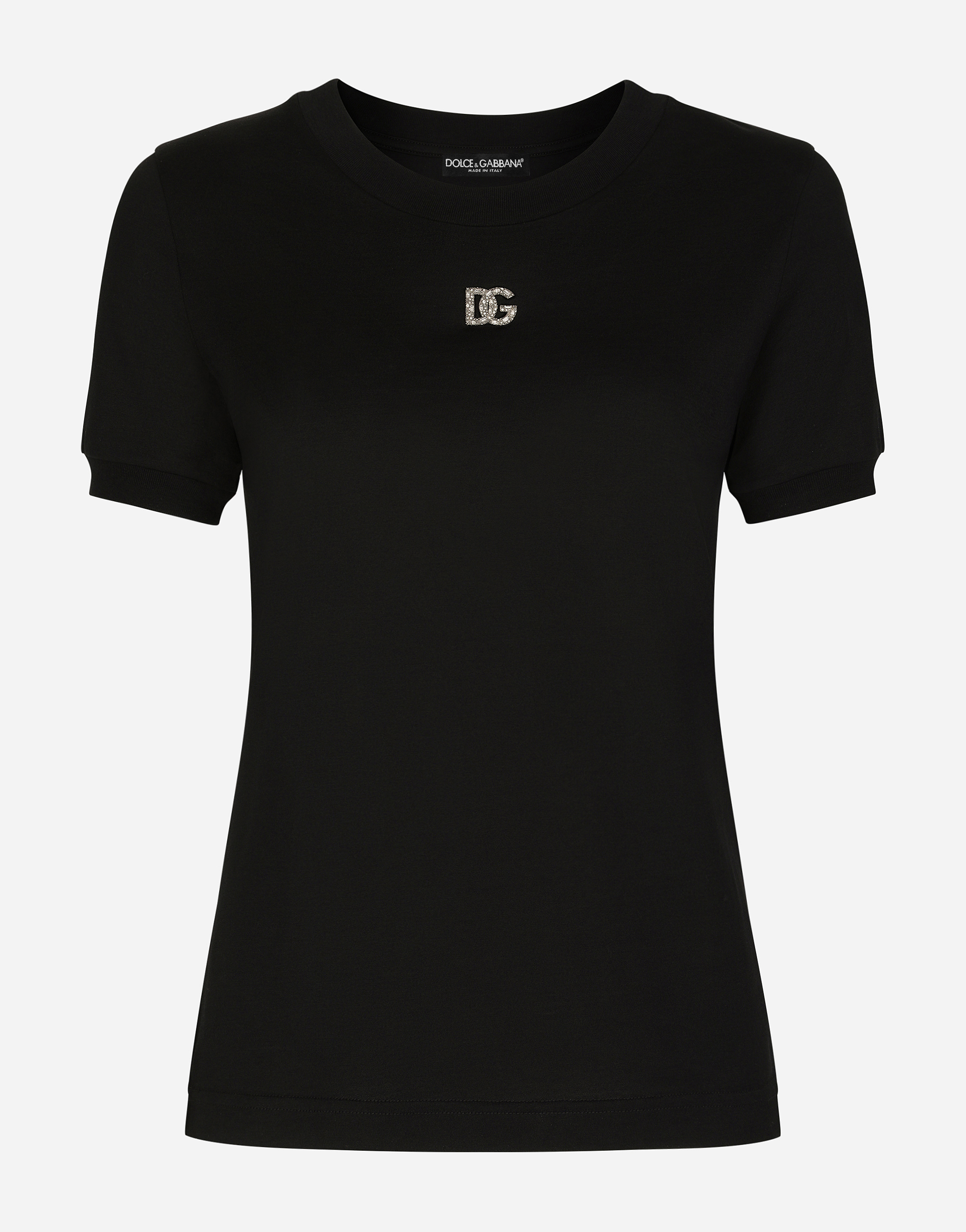 Jersey T-shirt with crystal DG embellishment in Black