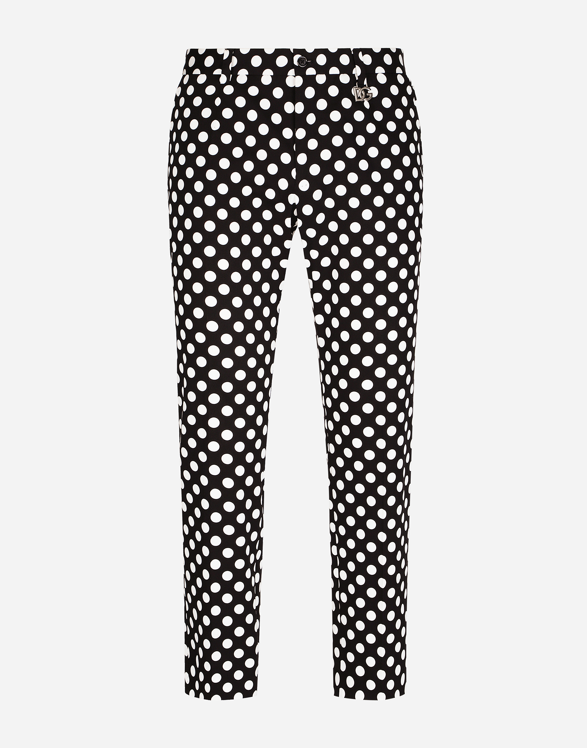 Stretch cotton pants with polka-dot print in Multicolor
