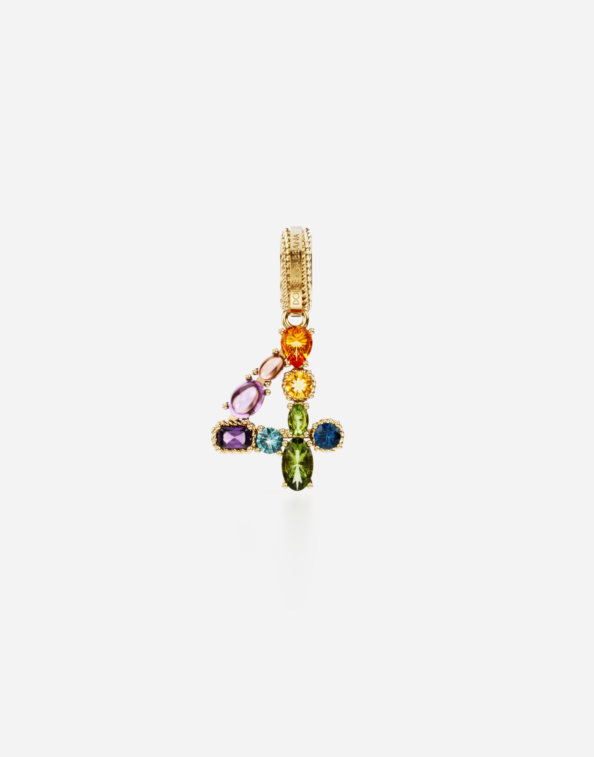 18 kt yellow gold rainbow pendant  with multicolor finegemstones representing number 4 in Yellow gold