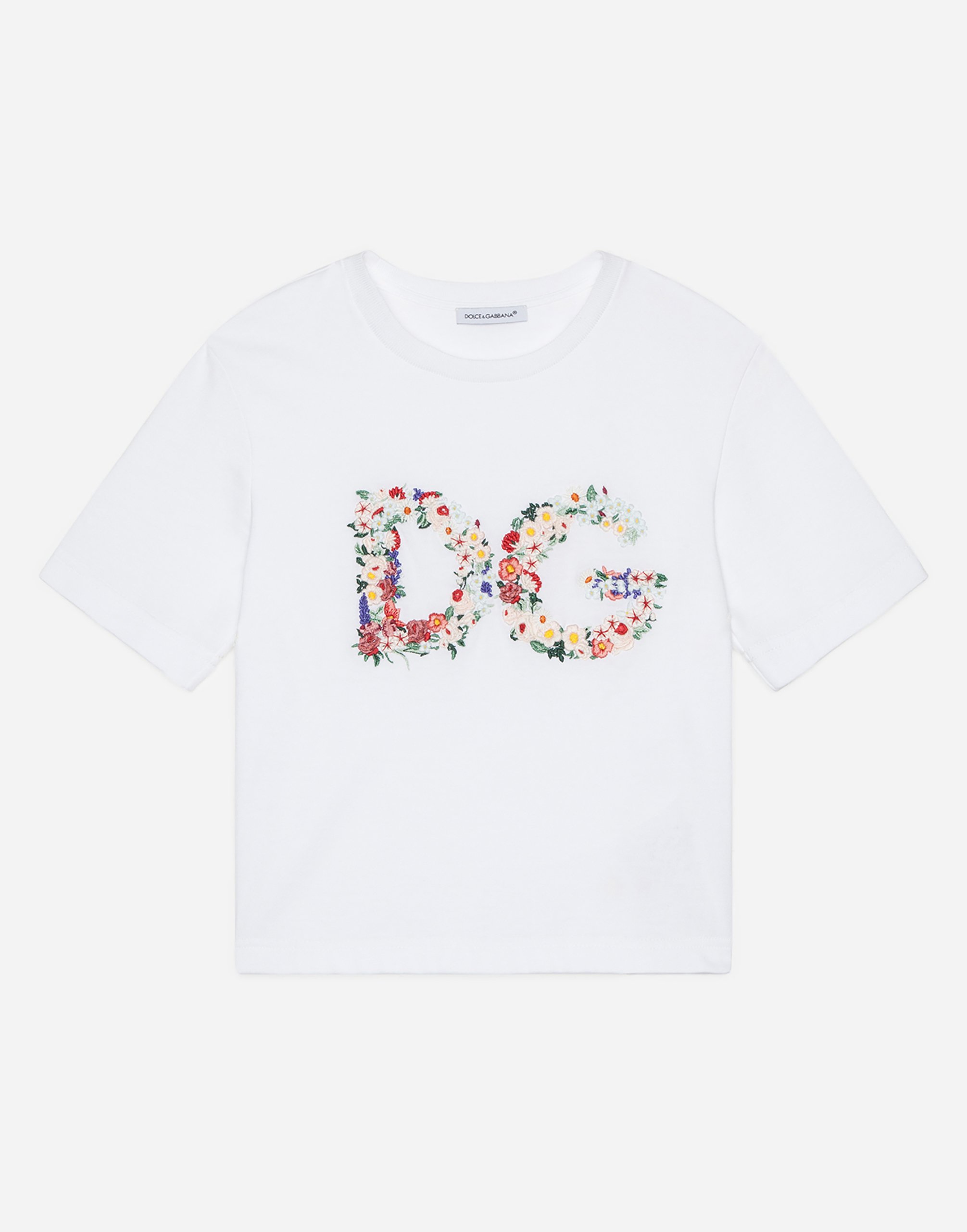 Jersey t-shirt with floral DG embroidery in White