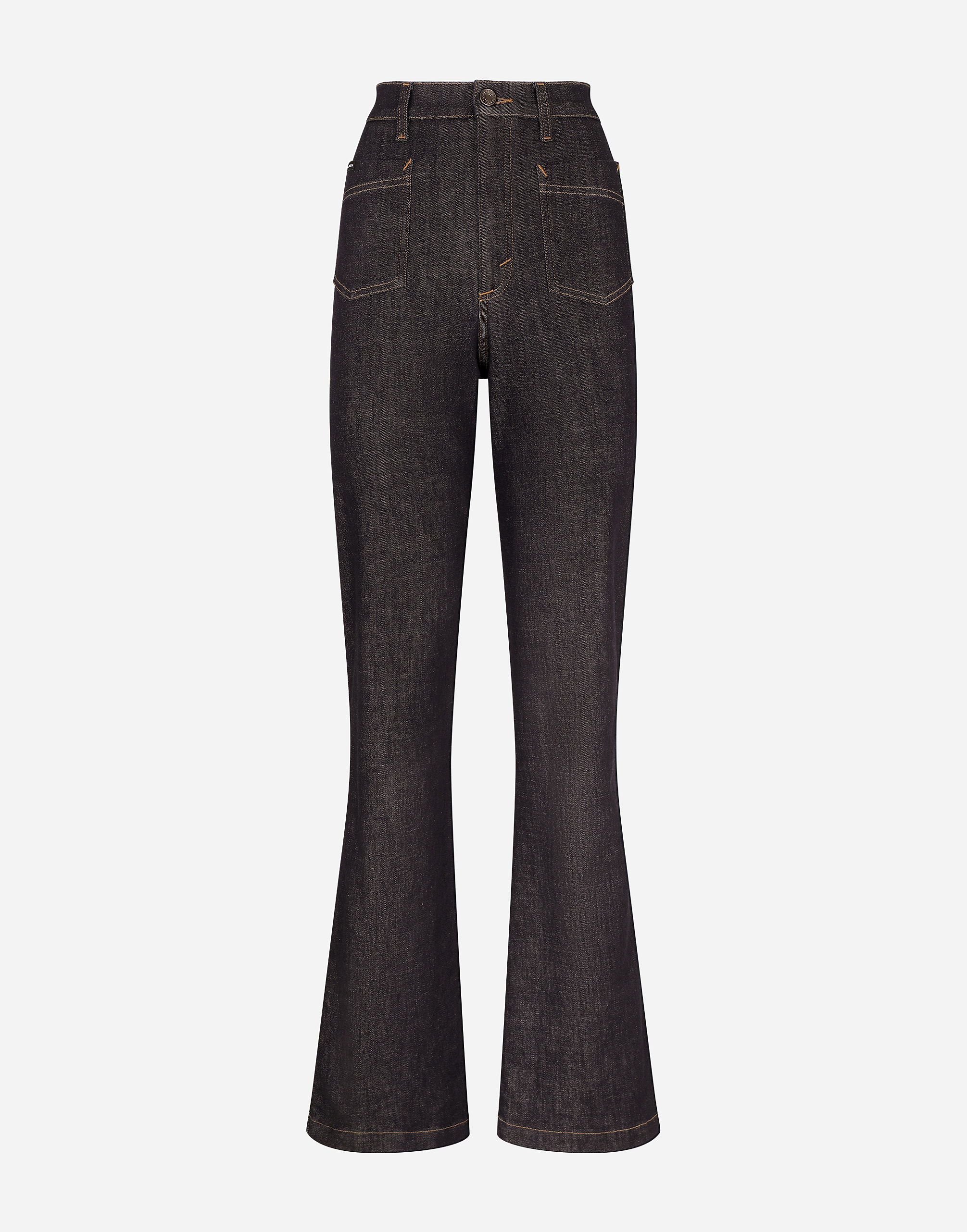 Flared jeans with tobacco-colored stitching in Blue