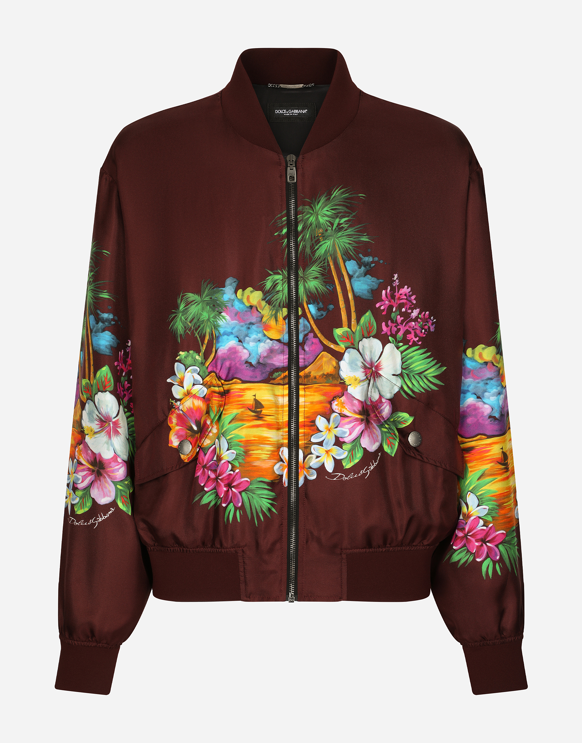 Silk twill jacket with Hawaiian print in Multicolor