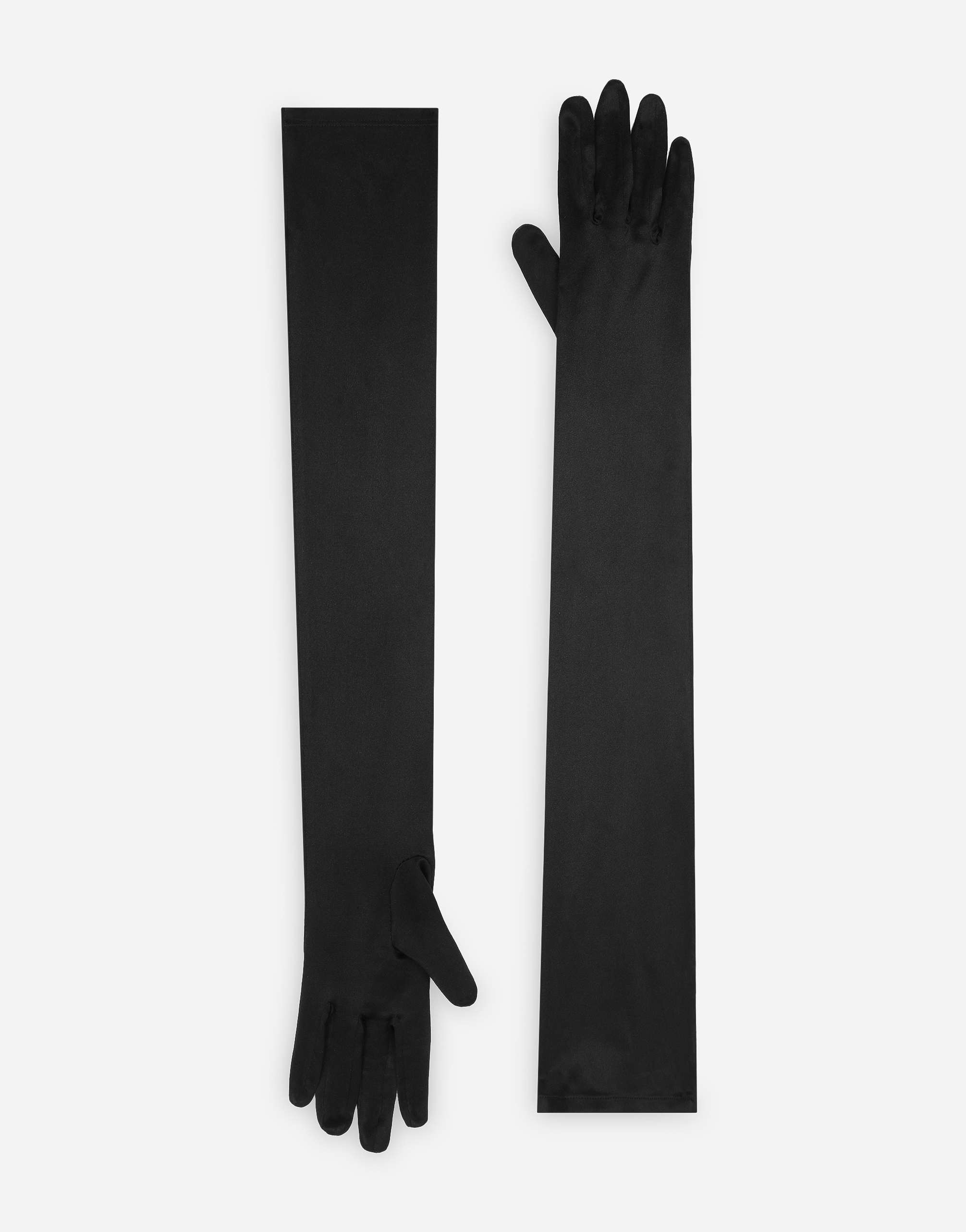 KIM DOLCE&GABBANA Long stretch satin gloves in Black