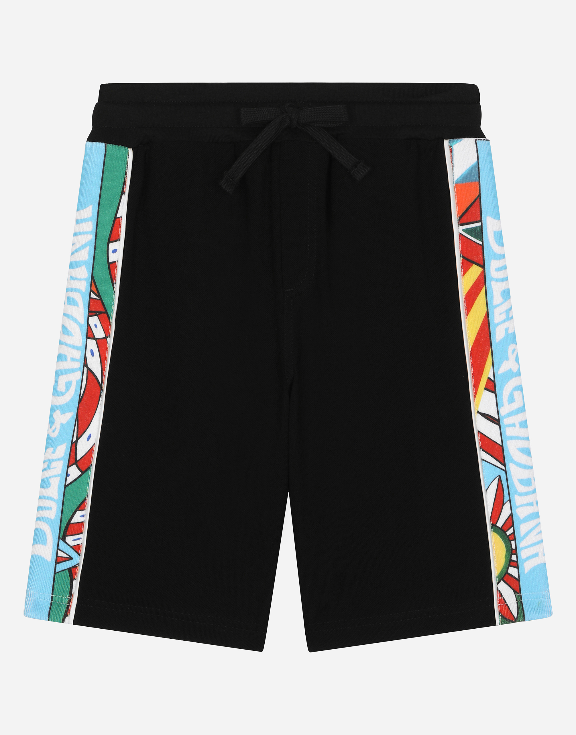 Jersey jogging shorts with Carretto-print bands in Black
