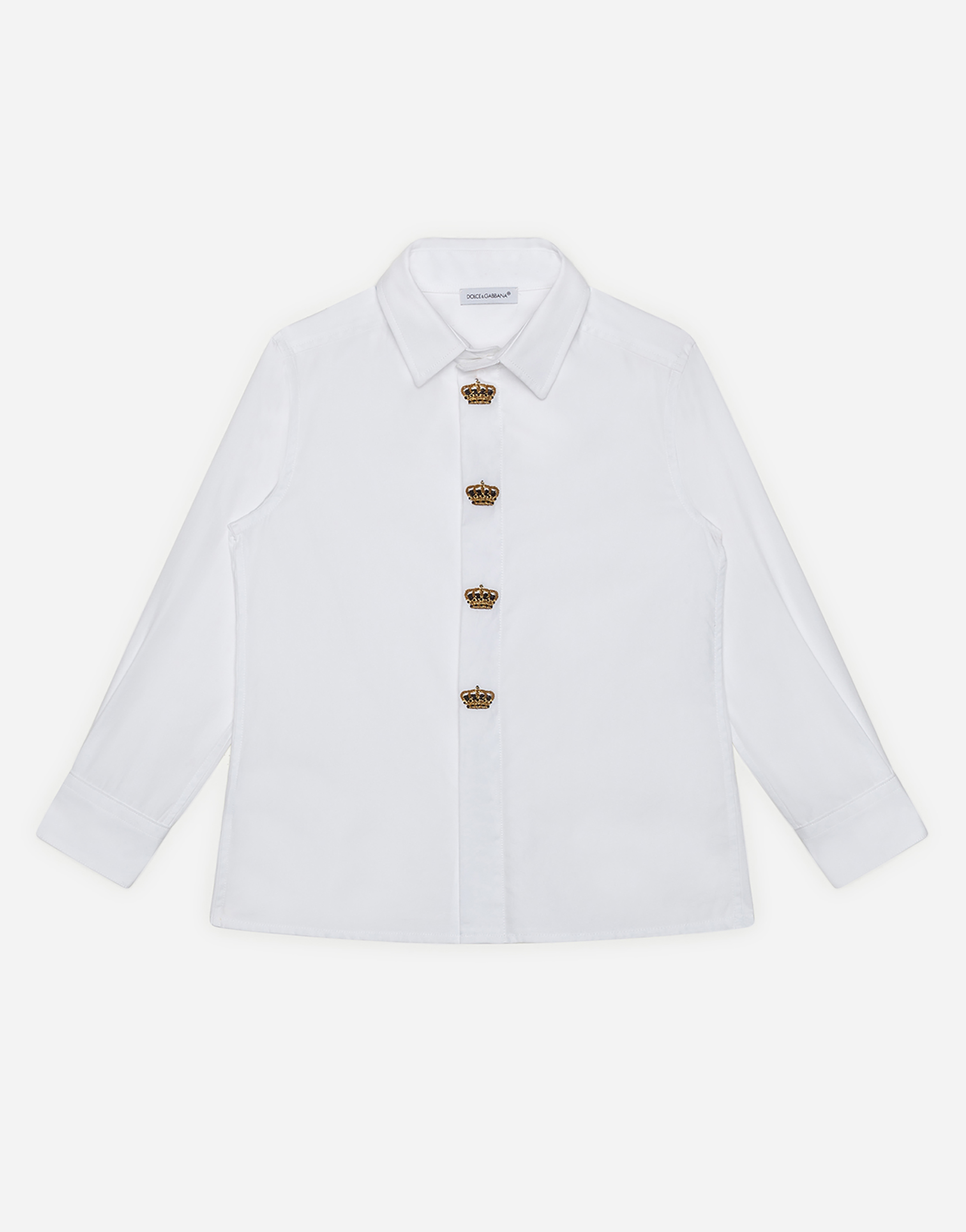 Poplin shirt with crown embroidery in White