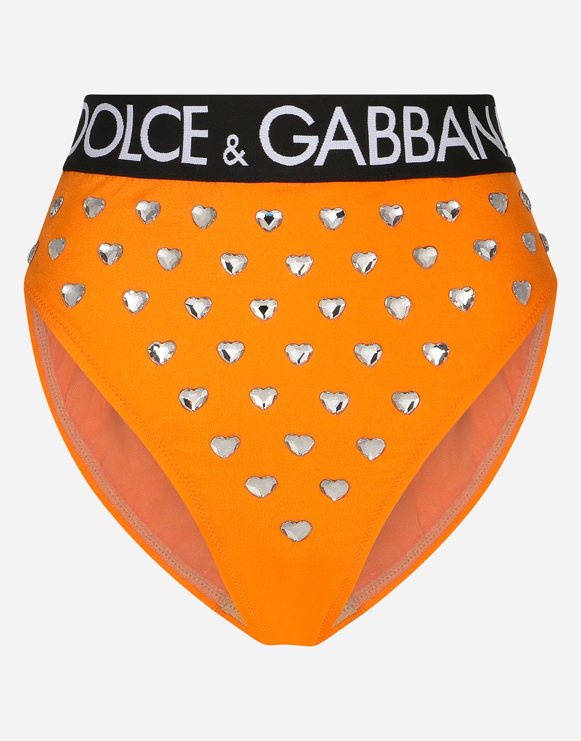 High-waisted panties with rhinestone embellishment in Orange