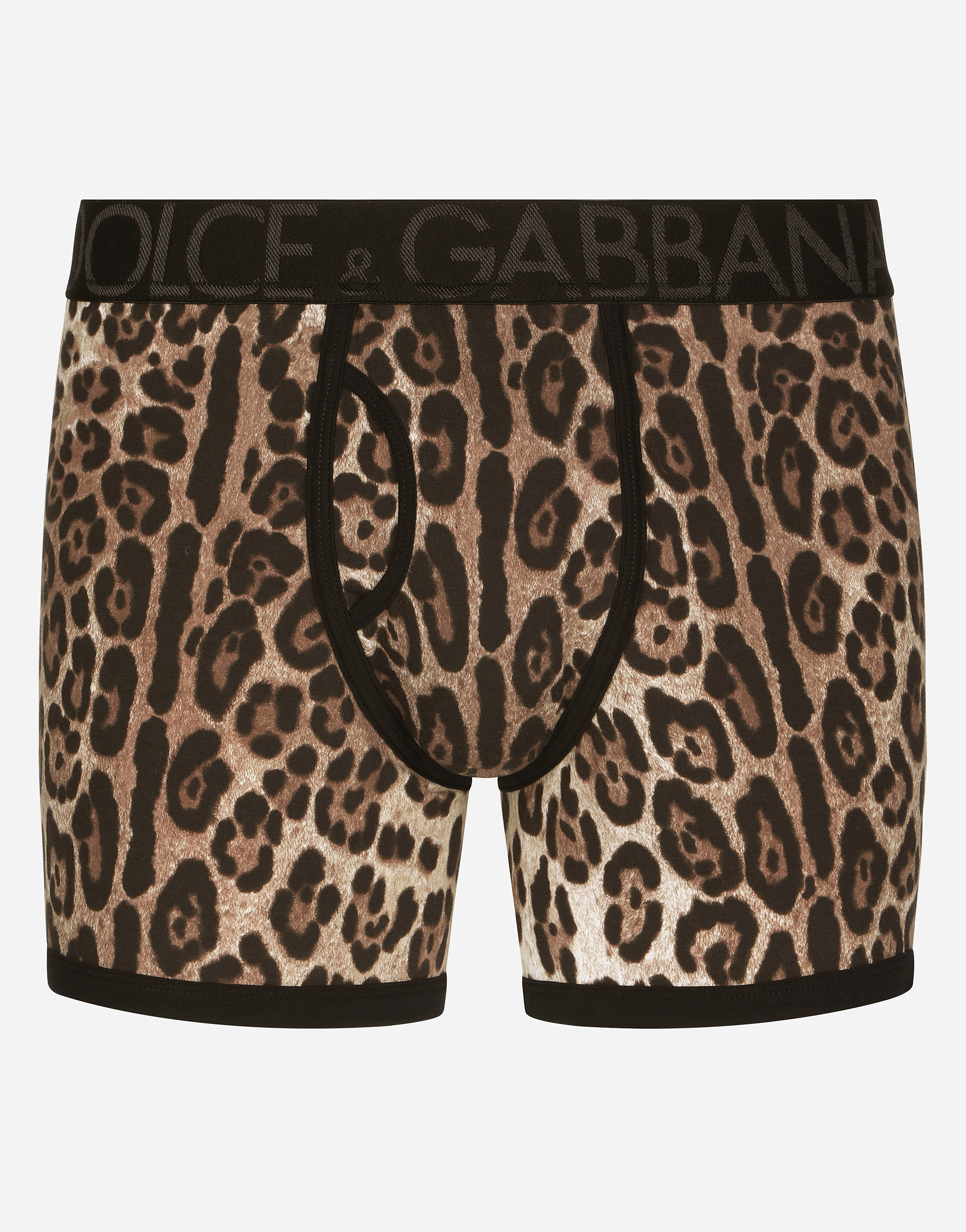 Long-leg two-way stretch cotton boxers with leopard print in Multicolor